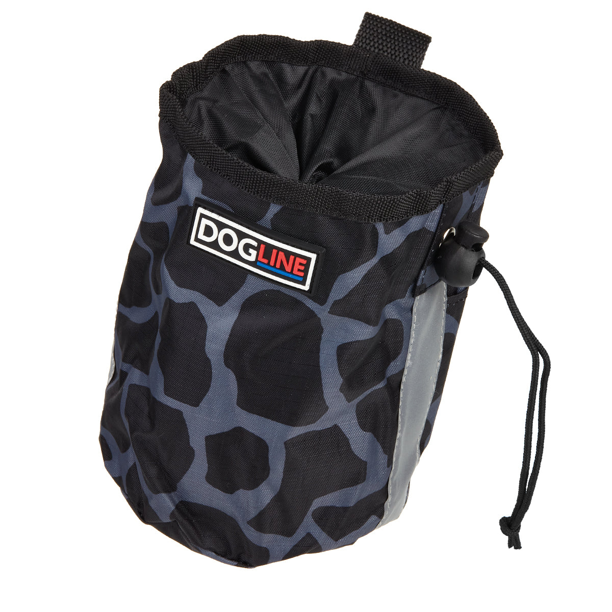 Giraffe Gray dog treat pouch with drawstring, reflective strip and waste bag dispenser