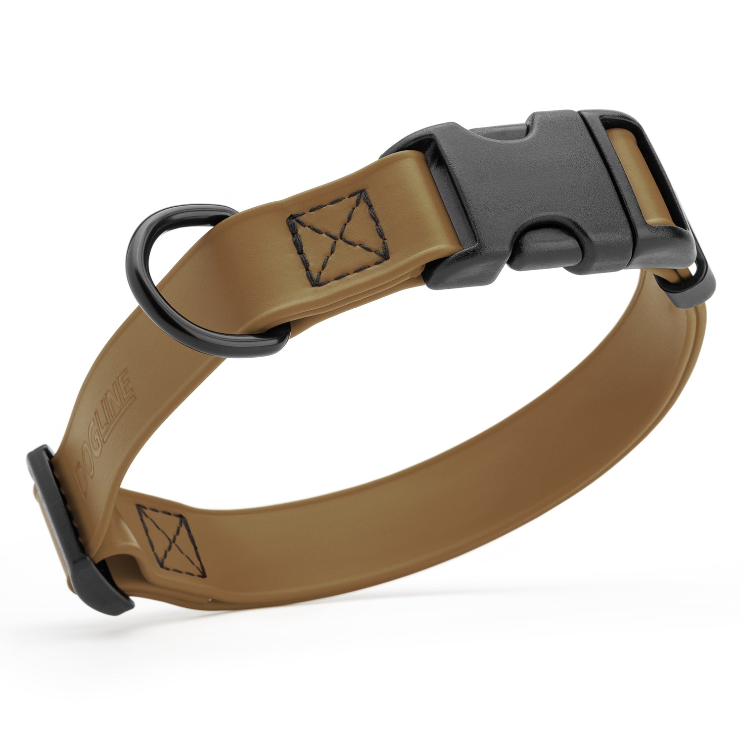 Coyote Brown waterproof dog collar made from Biothane with black quick release buckle and D-ring, adjustable