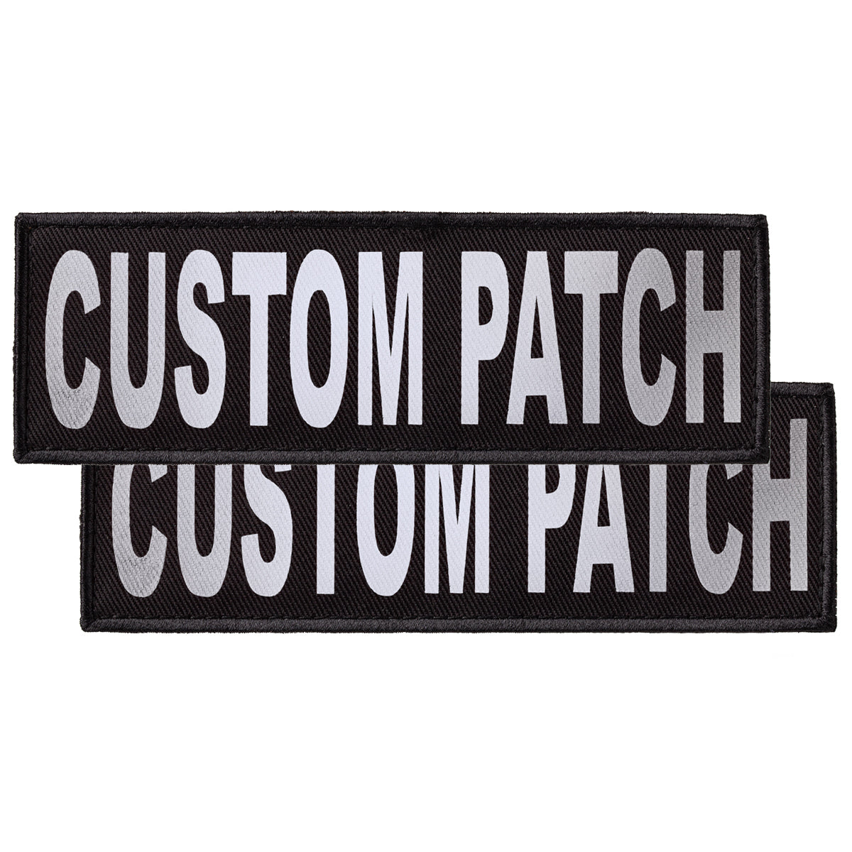 Personalized reflective text patches with hook backing for dog vest, harness or collar