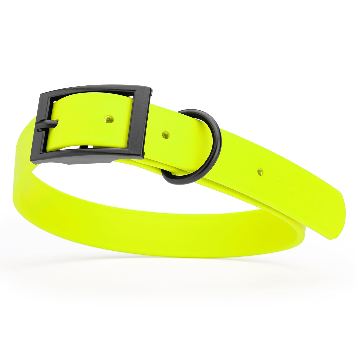 Safety Yellow Biothane dog collar with black metal buckle and D-ring, width: 1 inch, x-large
