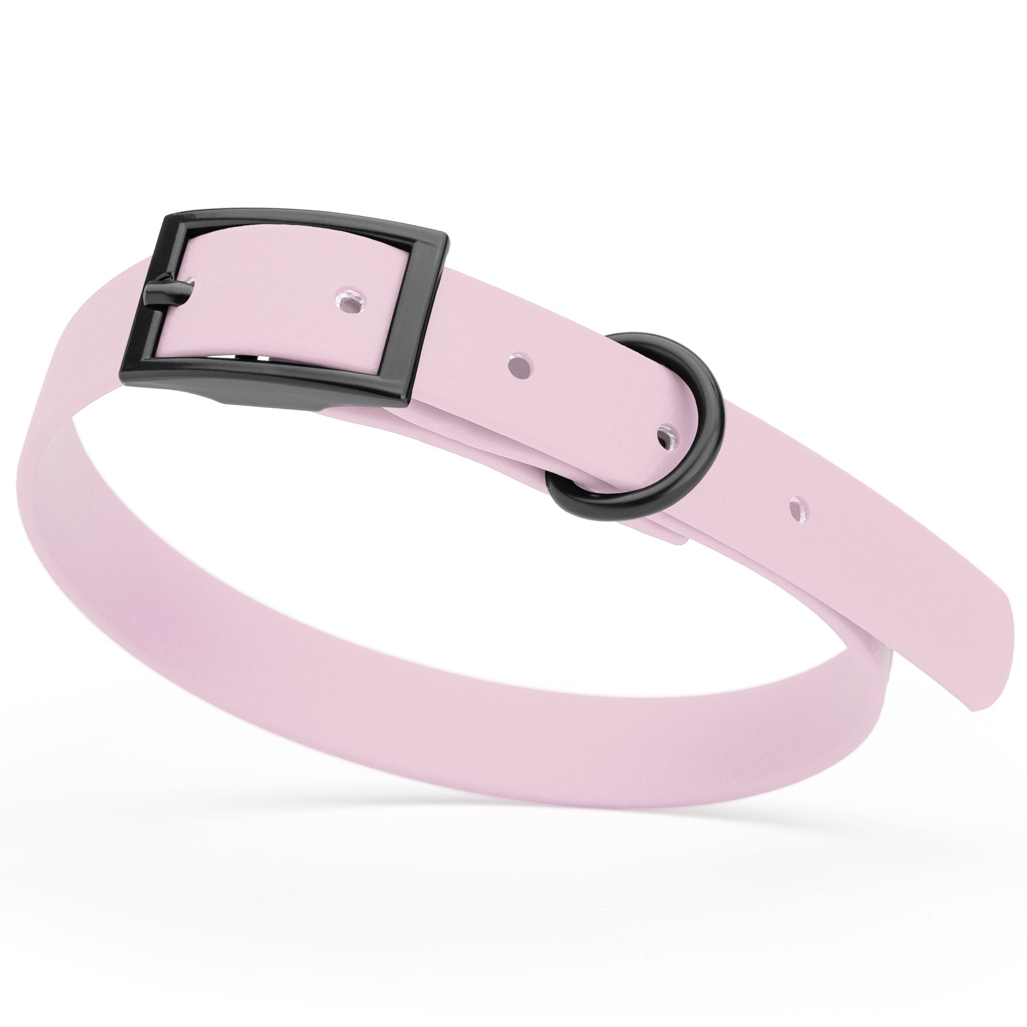 Pastel Purple Biothane dog collar with black metal buckle and D-ring, width 5/8 inches, fits small dogs