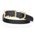 Black dog collar with brass hardware, made from waterproof Biothane, 1-inch wide, fits large dogs