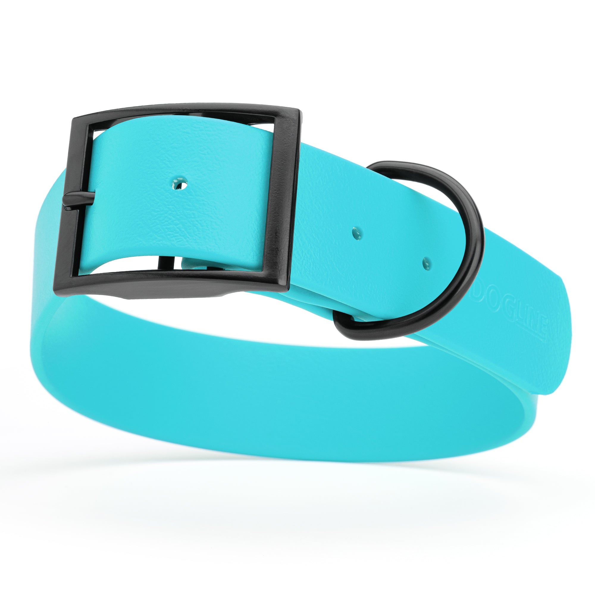Sky Blue Biothane waterproof collar for large and giant dogs, width 1.5 inches, black metal buckle and D-ring
