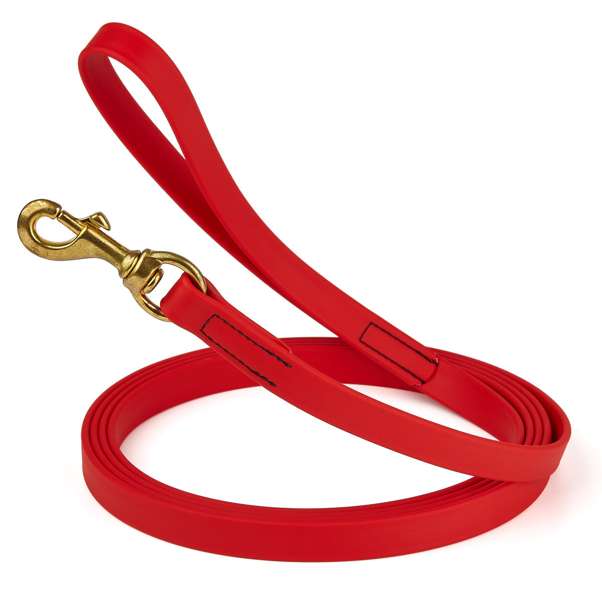 20 ft dog leash with brass snap hook, 3/4in wide, made from waterproof Biothane, Cherry Red
