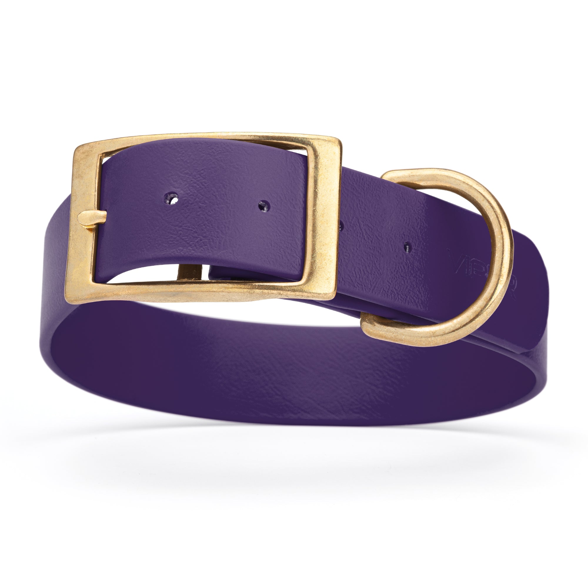 Violet Purple dog collar with brass buckle and D-ring, made from waterproof Biothane, 1.5-inch wide, fits large and giant dogs