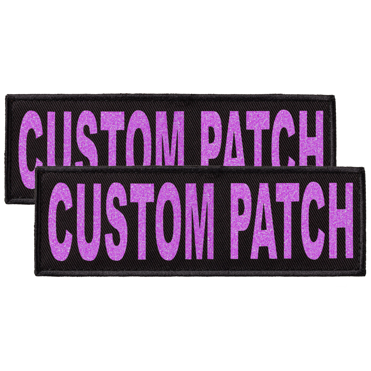 Personalized patch for dog harness, dog vest or dog collar with Purple Glitter lettering, hook and loop fastener type
