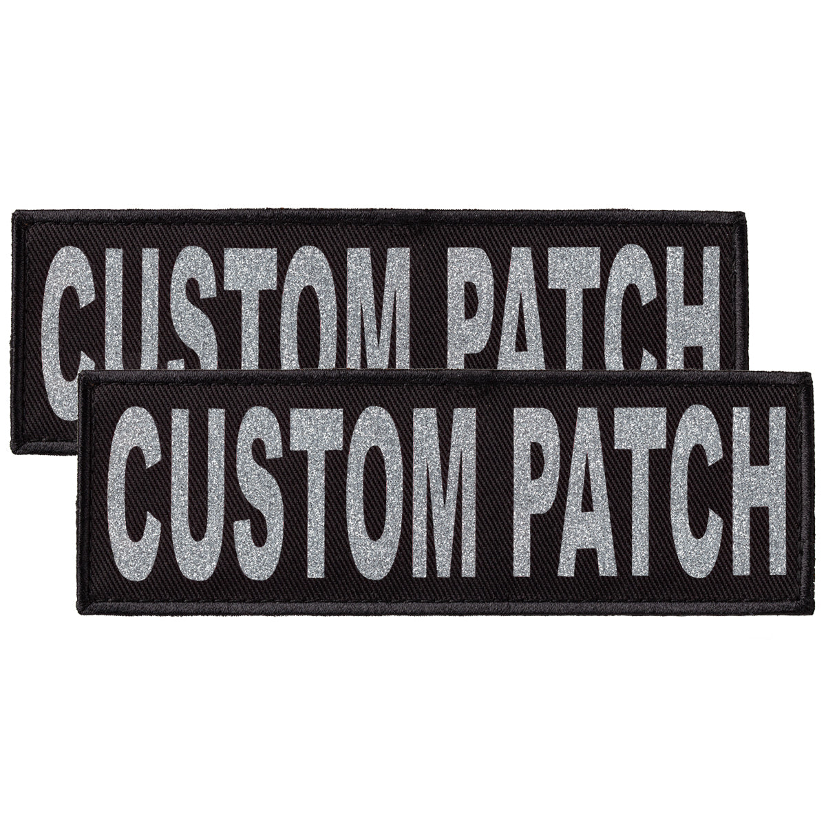 Personalized patch for dog harness, dog vest or dog collar with Silver Glitter lettering, hook and loop fastener type