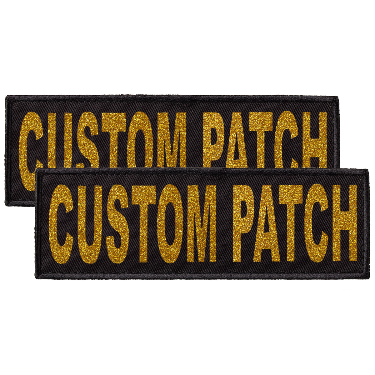 Personalized patch for dog harness, dog vest or dog collar with Golden Glitter lettering, hook and loop fastener type