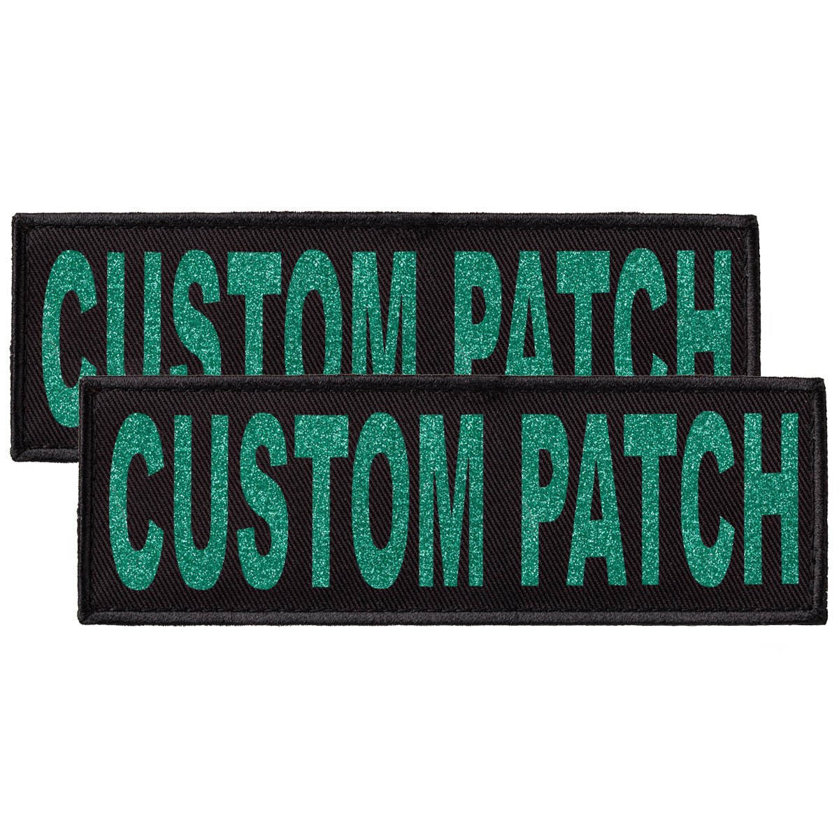 Personalized patch for dog harness, dog vest or dog collar with Teal Glitter lettering, hook and loop fastener type