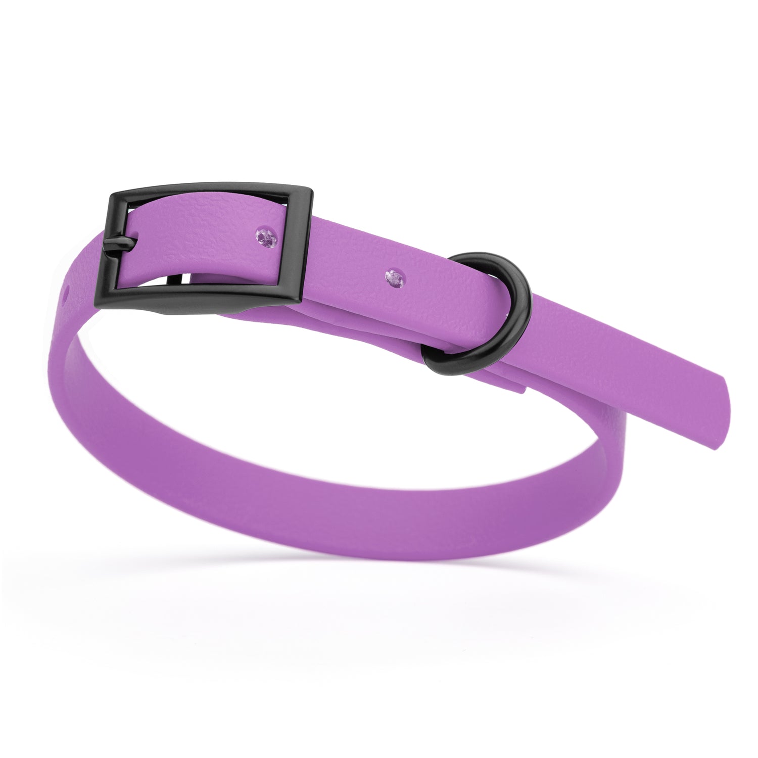 Amethyst Purple dog collar with black buckle and D-ring, made from waterproof Biothane, x-small