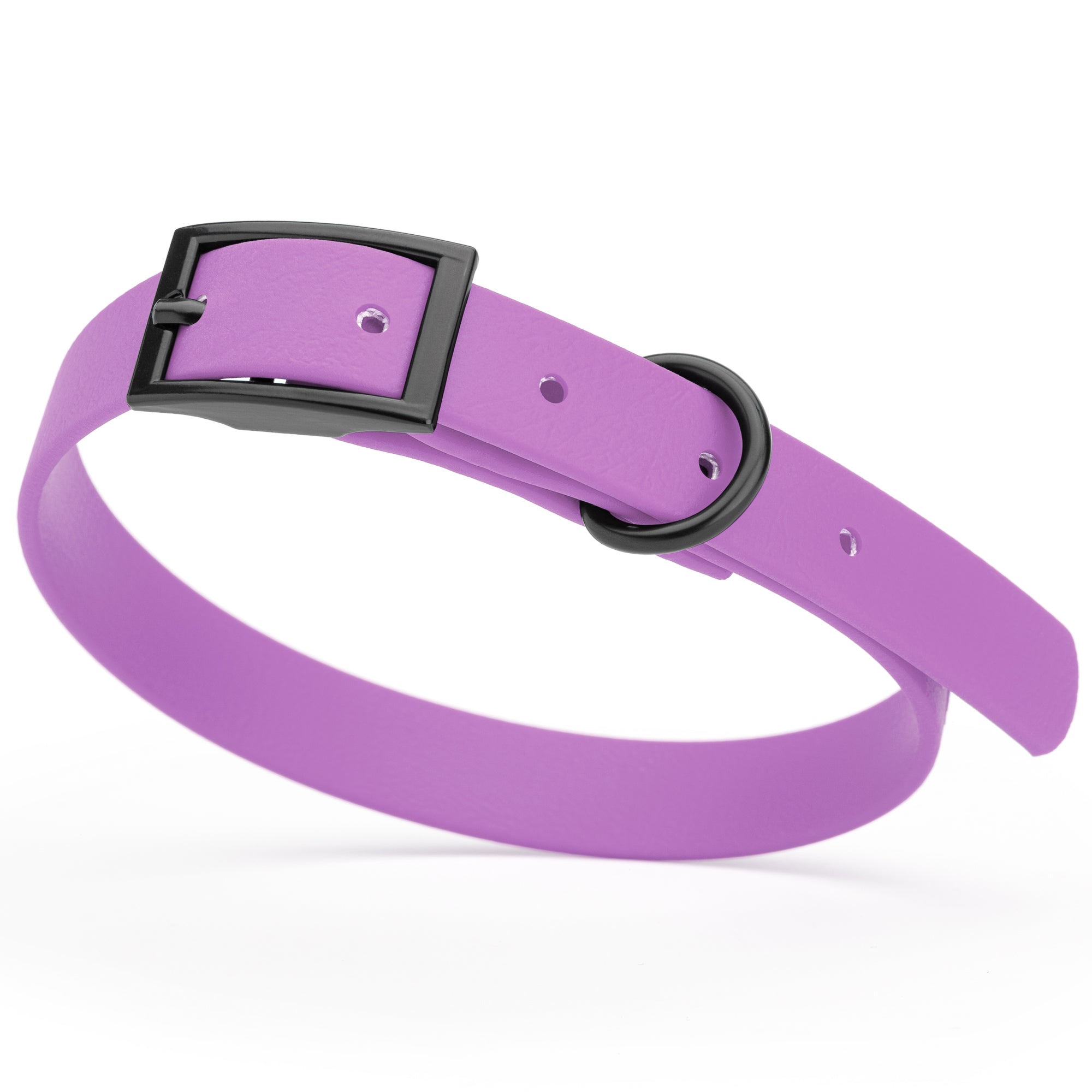 Amethyst Purple Biothane dog collar with black metal buckle and D-ring, width 5/8 inches, fits small dogs