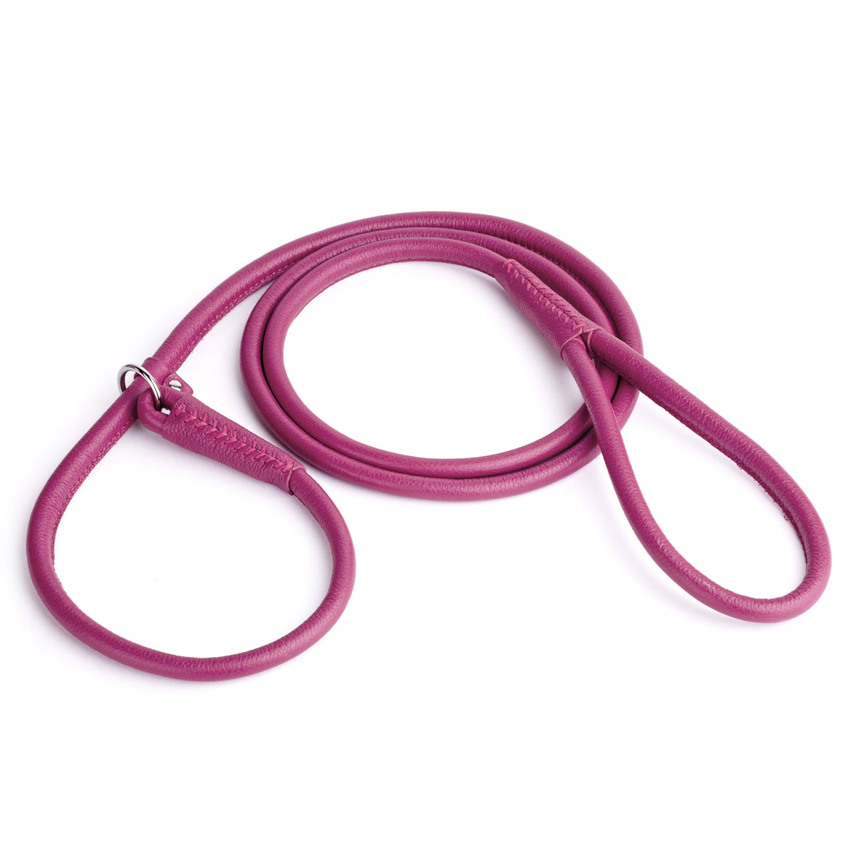 Pink leather slip lead with metal stopper ring, 6 feet long