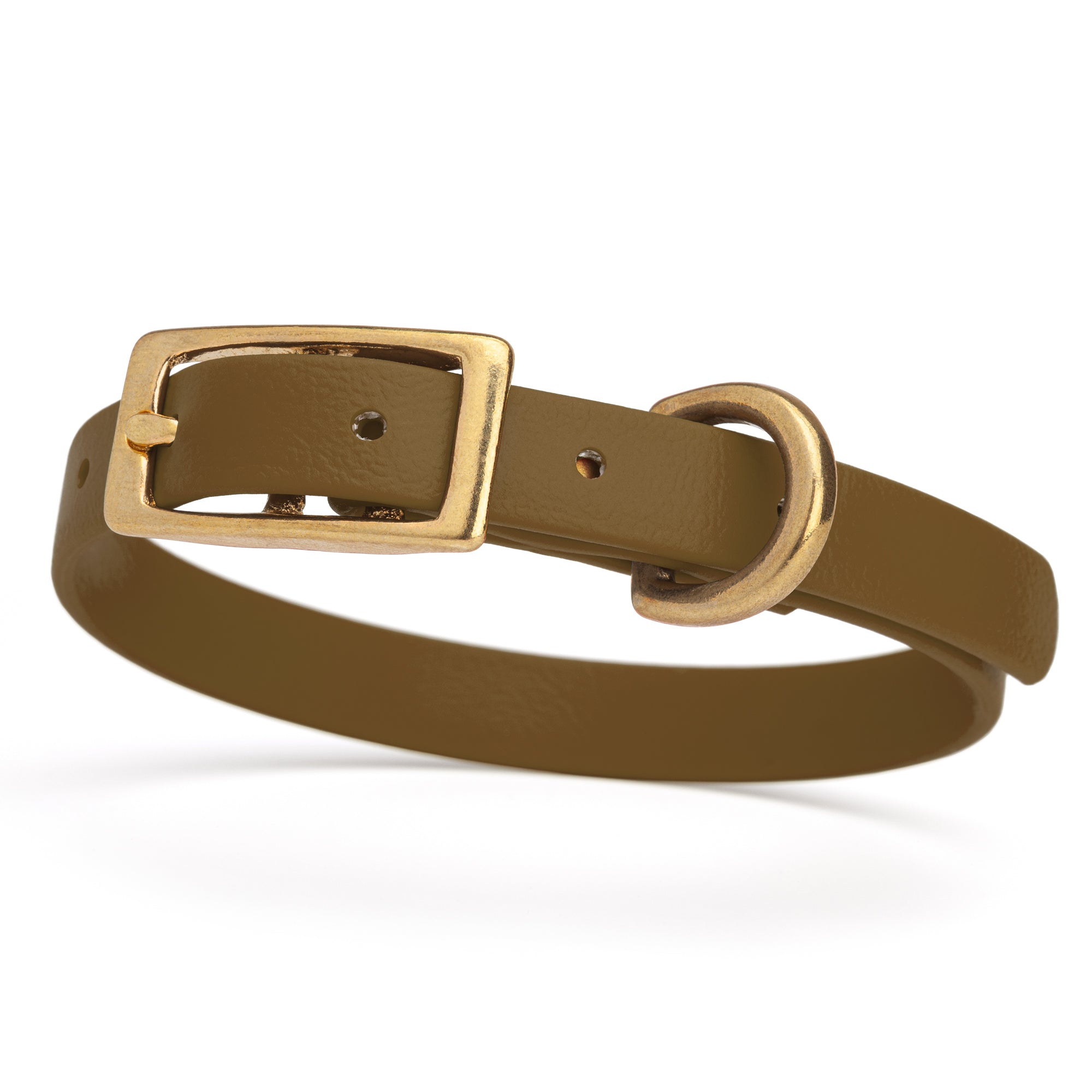 Waterproof collar for small dogs, made from Biothane with brass hardware, width 1/2 inch, Coyote Brown