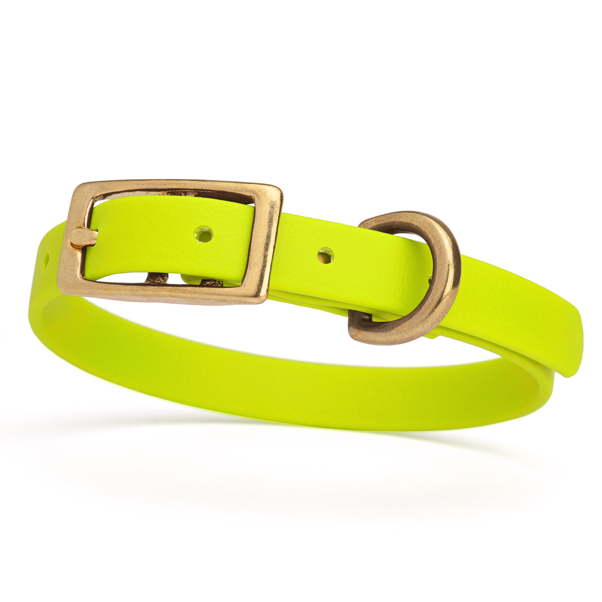 Waterproof collar for small dogs, made from Biothane with brass hardware, width 1/2 inch, Safety Yellow