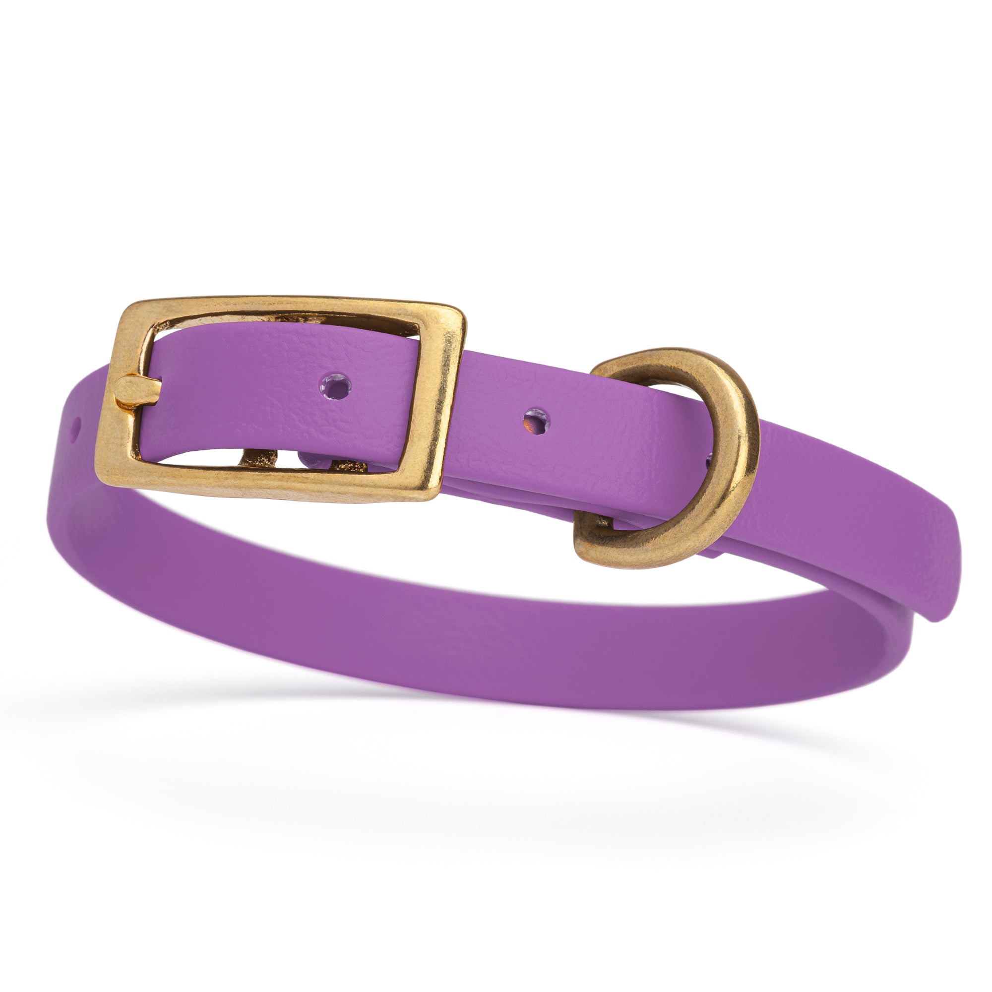 Waterproof collar for small dogs, made from Biothane with brass hardware, width 1/2 inch, Amethyst Purple