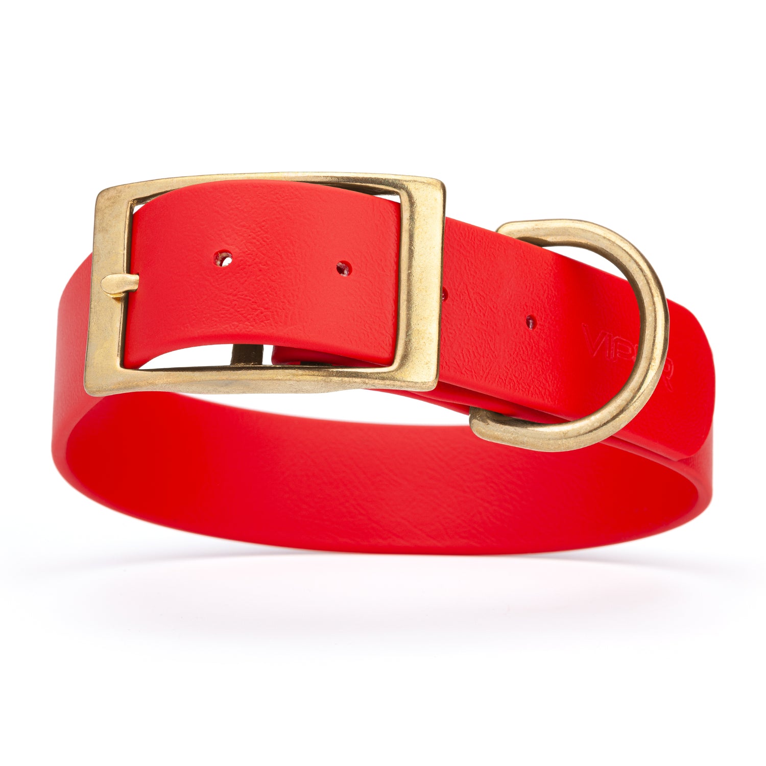 Cherry Red dog collar with brass buckle and D-ring, made from waterproof Biothane, 1.5-inch wide, fits large and giant dogs