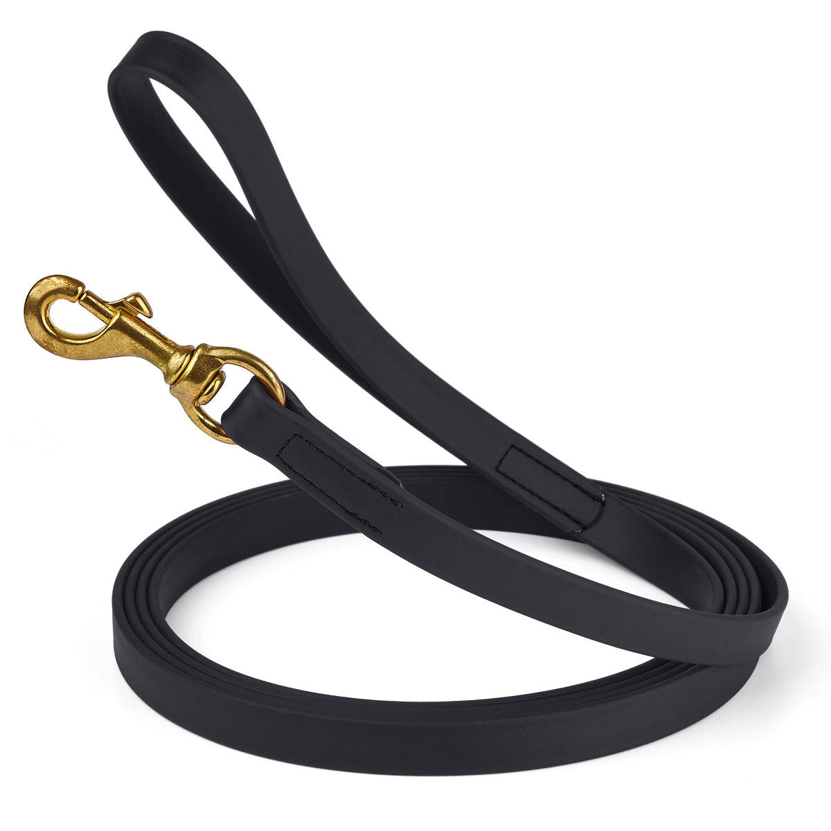 20 ft dog leash with brass snap hook, 3/4in wide, made from waterproof Biothane, Black
