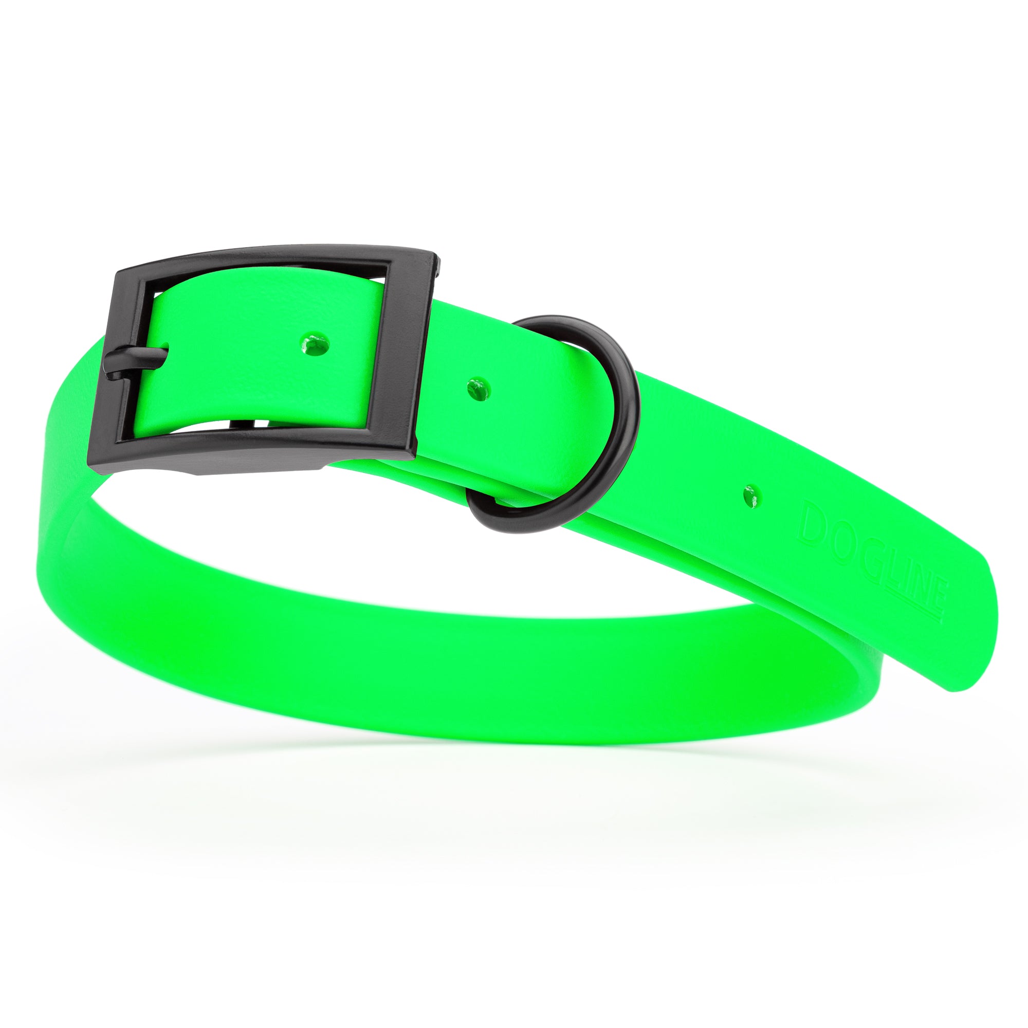 Waterproof Tropical Green dog collar with black metal buckle and D-ring, made from Biothane, width: 1 inch, large
