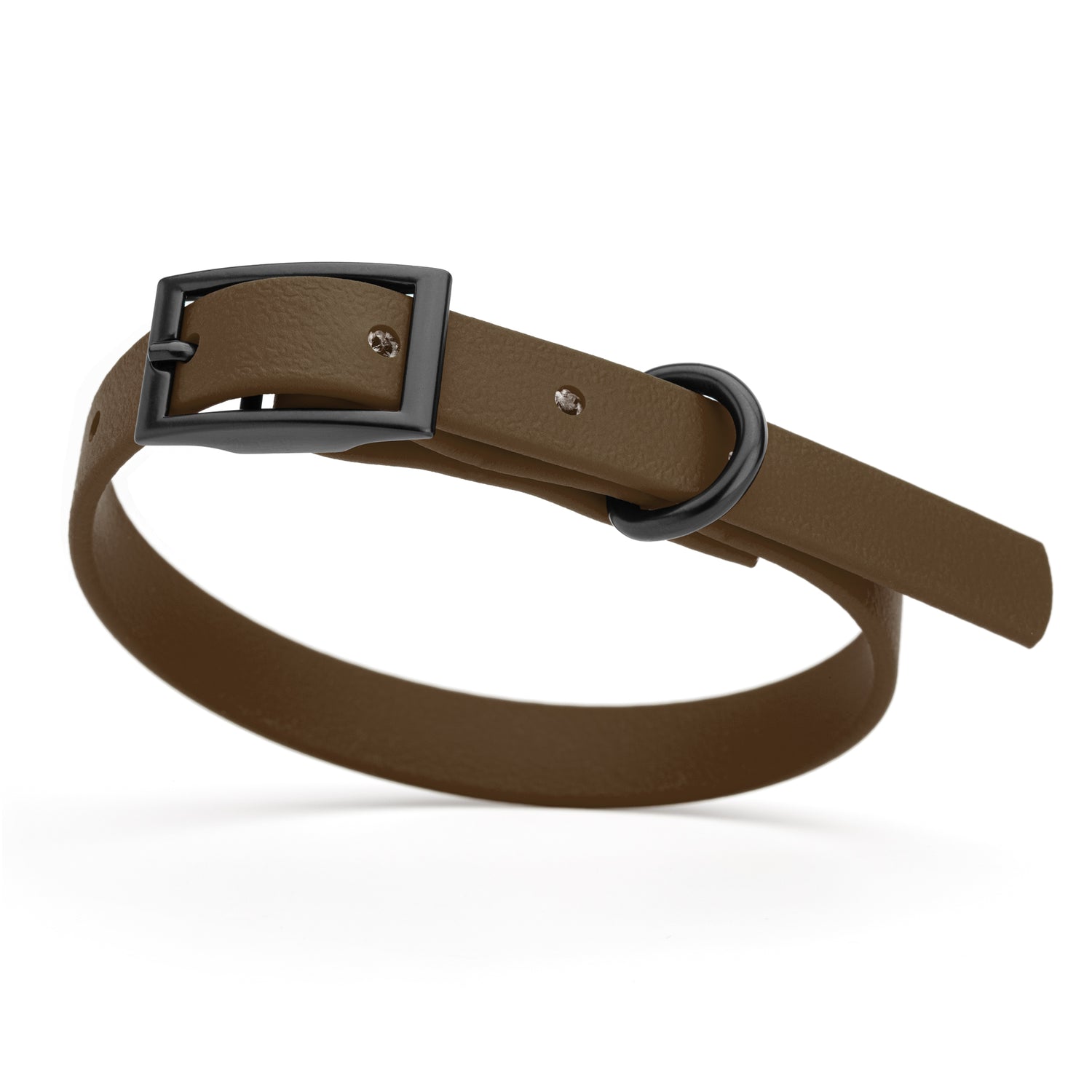 Dark Chocolate Brown dog collar with black buckle and D-ring, made from waterproof Biothane, x-small