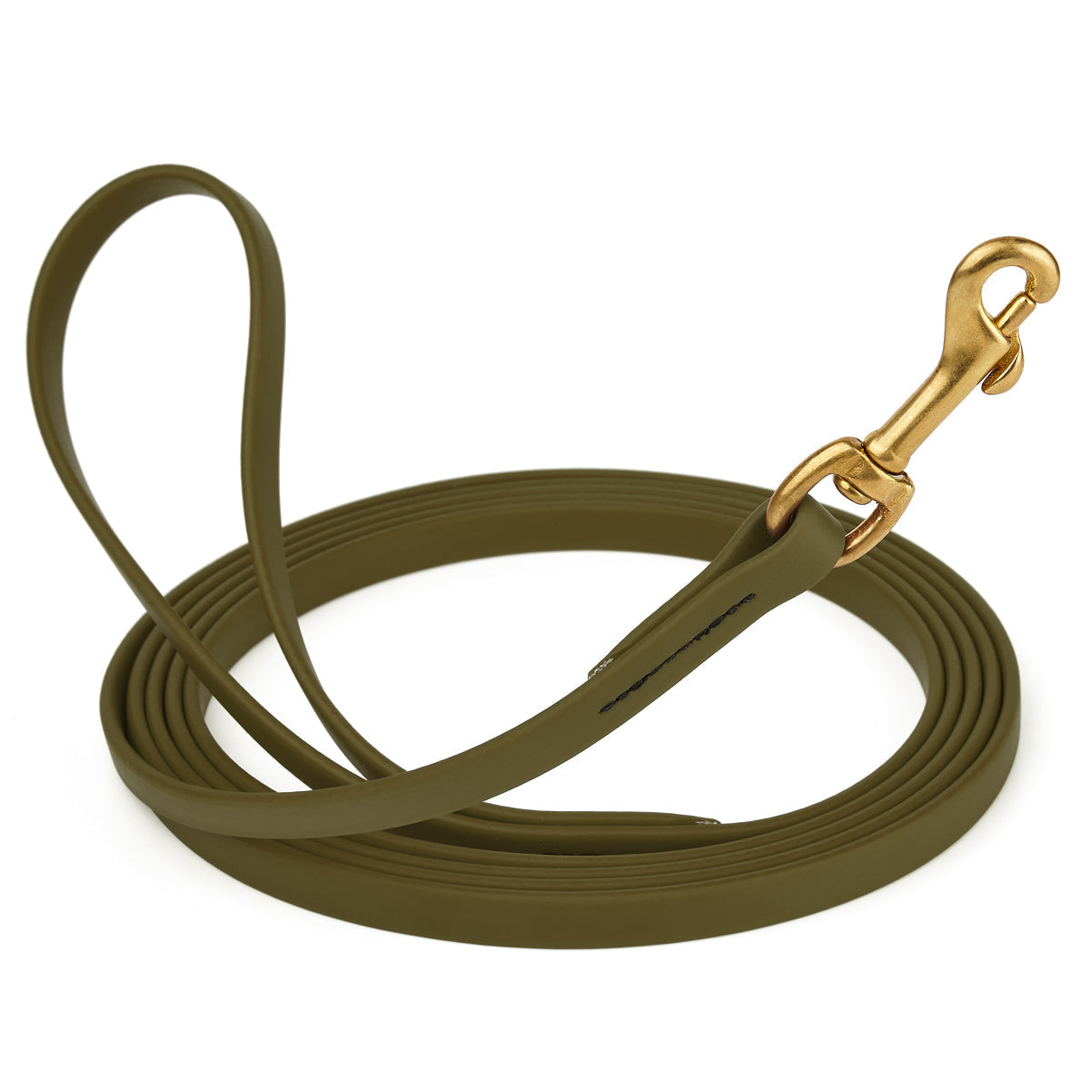 Olive Drab Green Biothane leash for dogs with brass snap, length 20 feet, width 1/2 inch