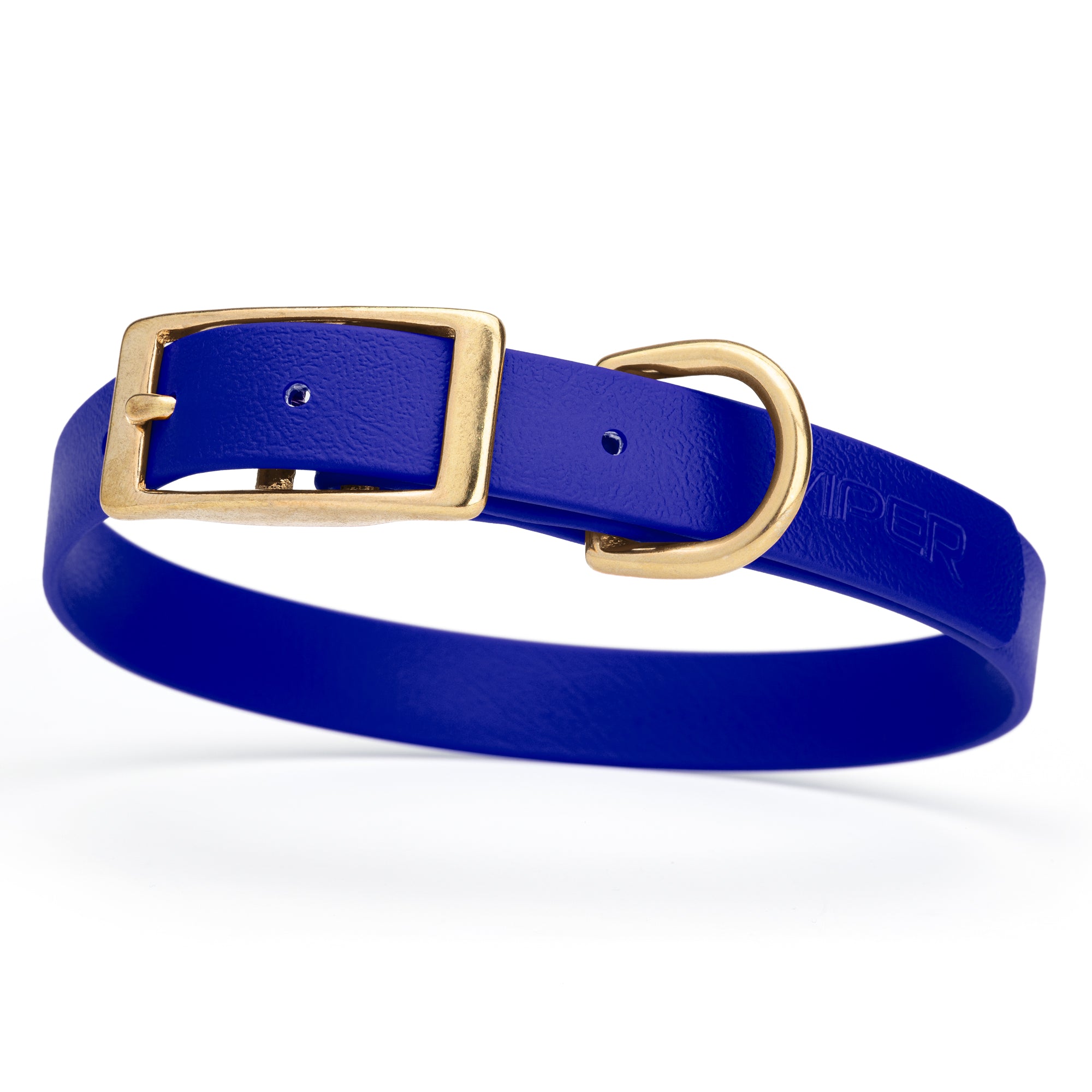 Biothane dog collar with brass buckle and D-ring, waterproof, fits medium dogs, width 3/4 inch, Blueberry