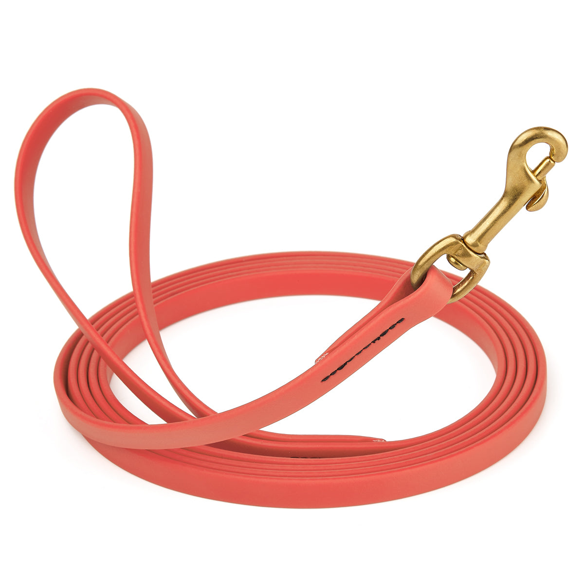 Coral Biothane leash for dogs with brass snap, length 20 feet, width 1/2 inch