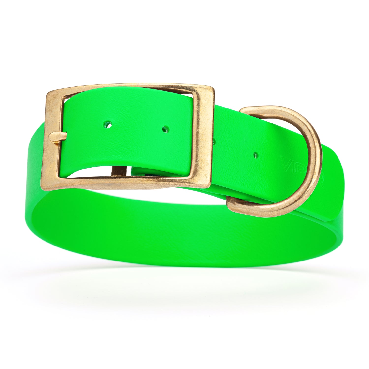 Tropical Green dog collar with brass buckle and D-ring, made from waterproof Biothane, 1.5-inch wide, fits large and giant dogs