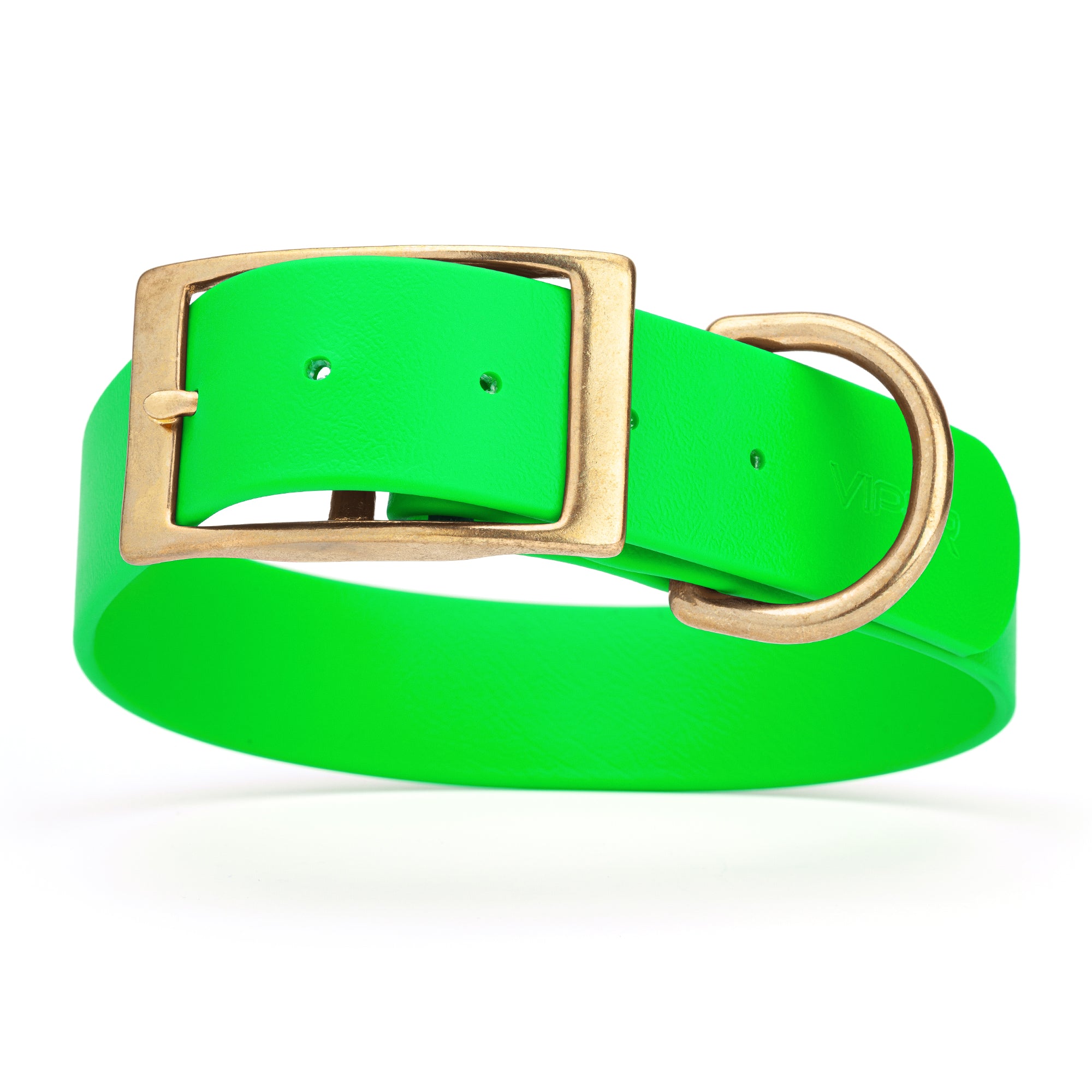 Tropical Green dog collar with brass buckle and D-ring, made from waterproof Biothane, 1.5-inch wide, fits large and giant dogs