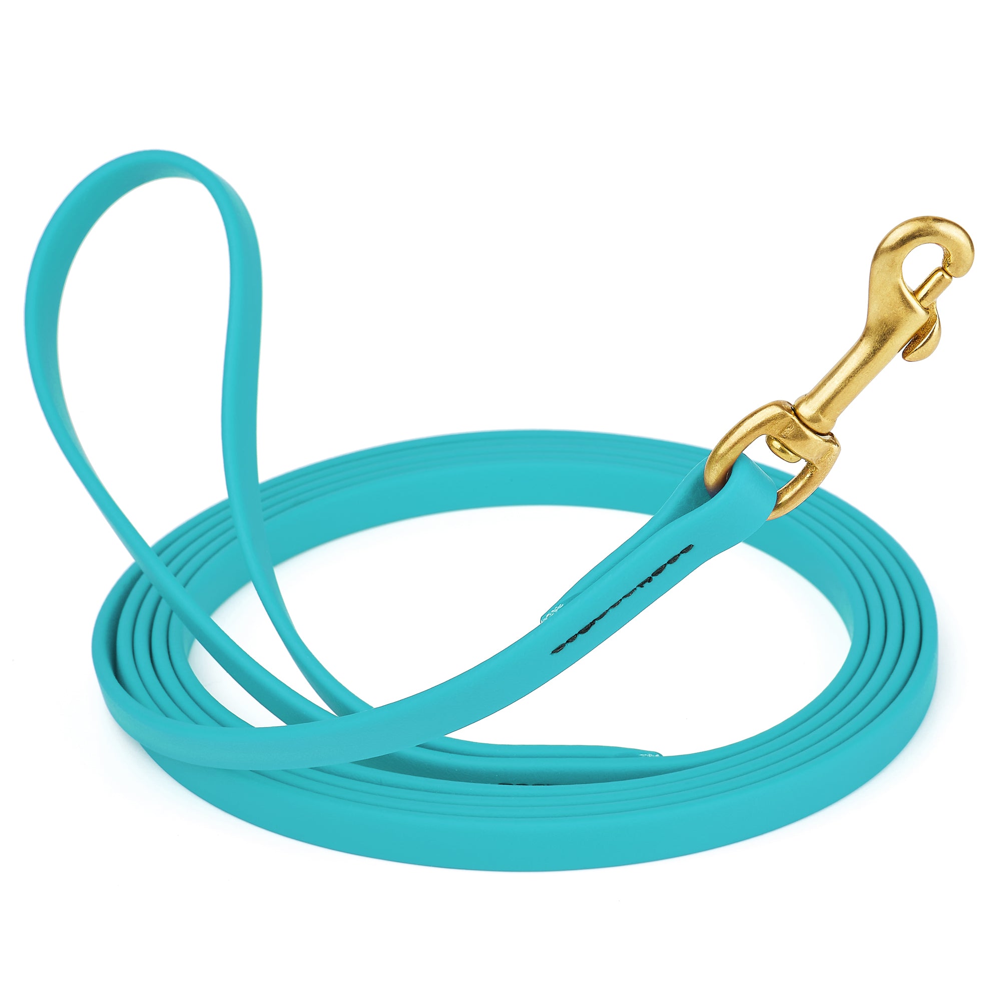 Sky Blue Biothane leash for dogs with brass snap, length 20 feet, width 1/2 inch