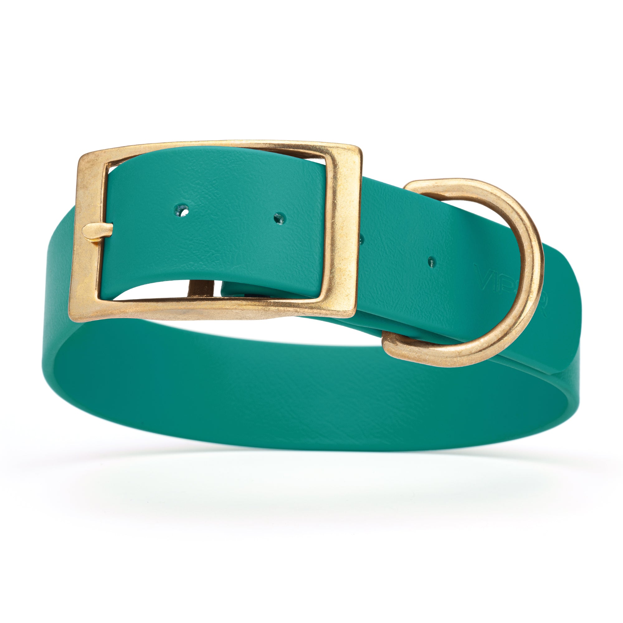 Aqua Blue waterproof collar for large dogs with brass buckle and D-ring, made from Biothane, size XL, 1.5-inch wide