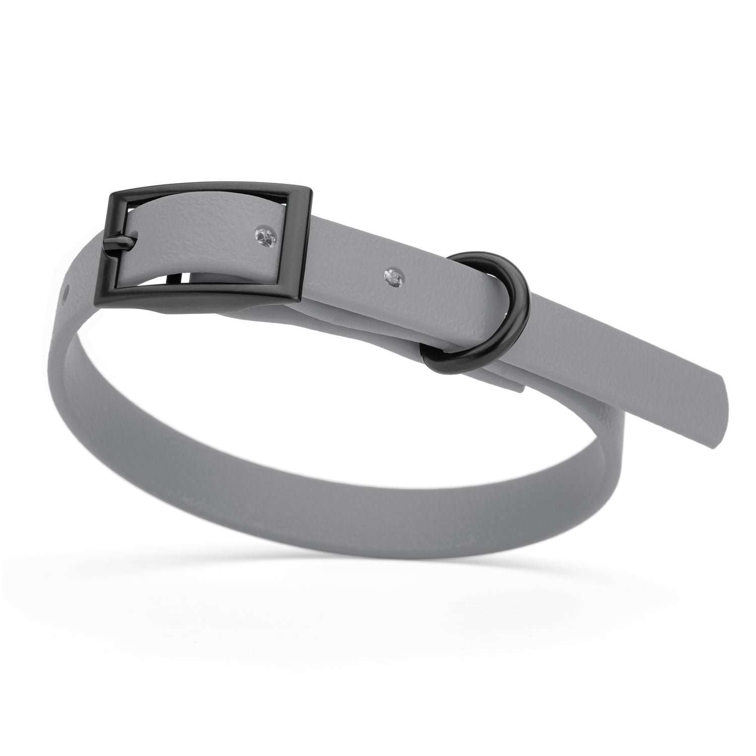Battleship Gray dog collar with black buckle and D-ring, made from waterproof Biothane, x-small