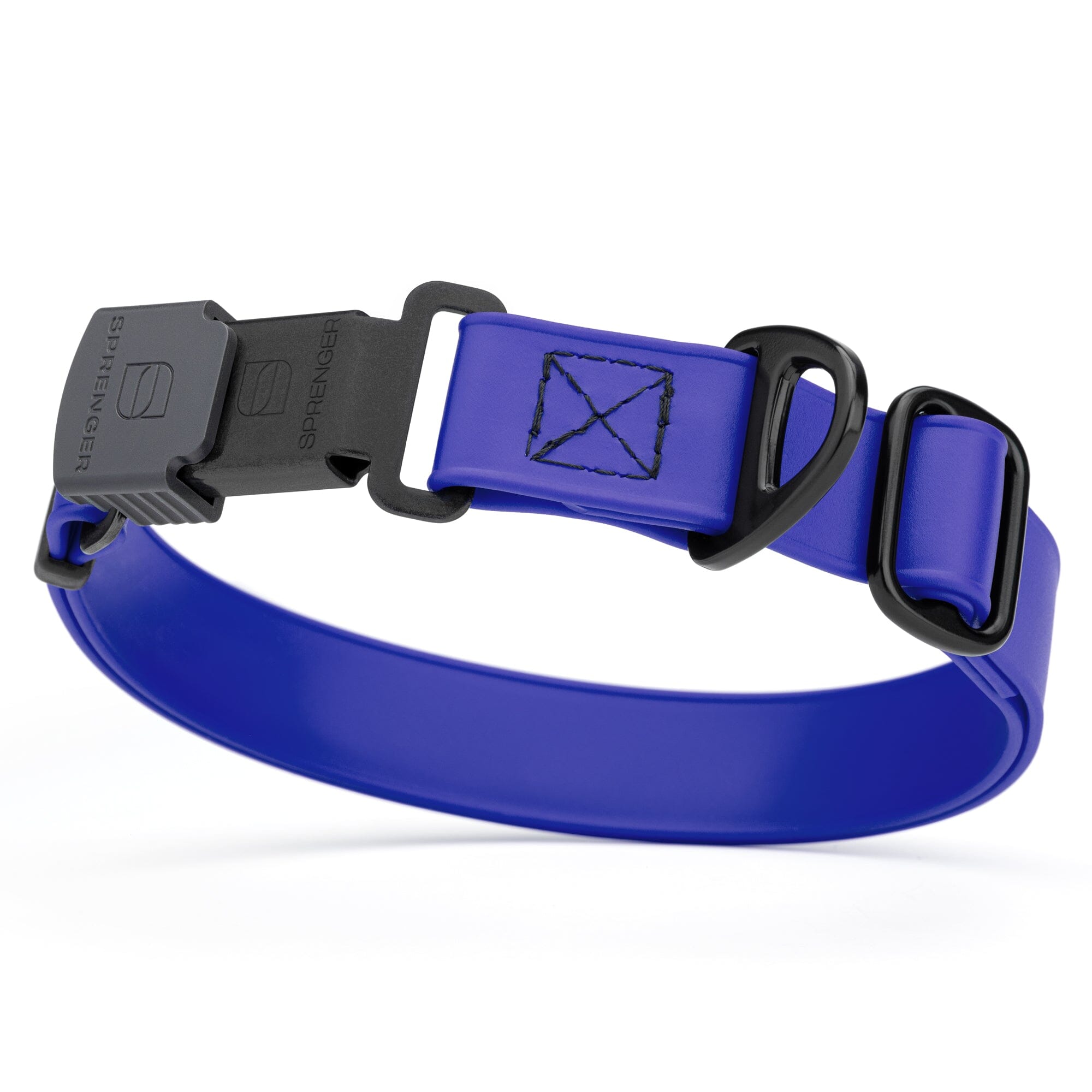 Blueberry Biothane dog collar with black Herm Sprenger buckle and metal D-ring, waterproof and adjustable
