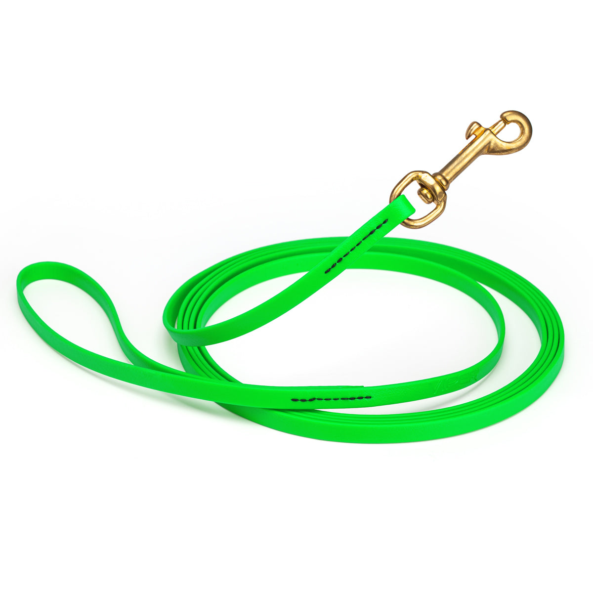 Waterproof Tropical Green dog leash, 20 ft long, 3/8 in wide, made from Biothane with brass hardware