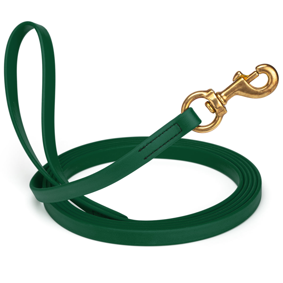 Hunter Green waterproof dog leash, 20 ft long, 5/8 in wide, made from Biothane with brass hardware