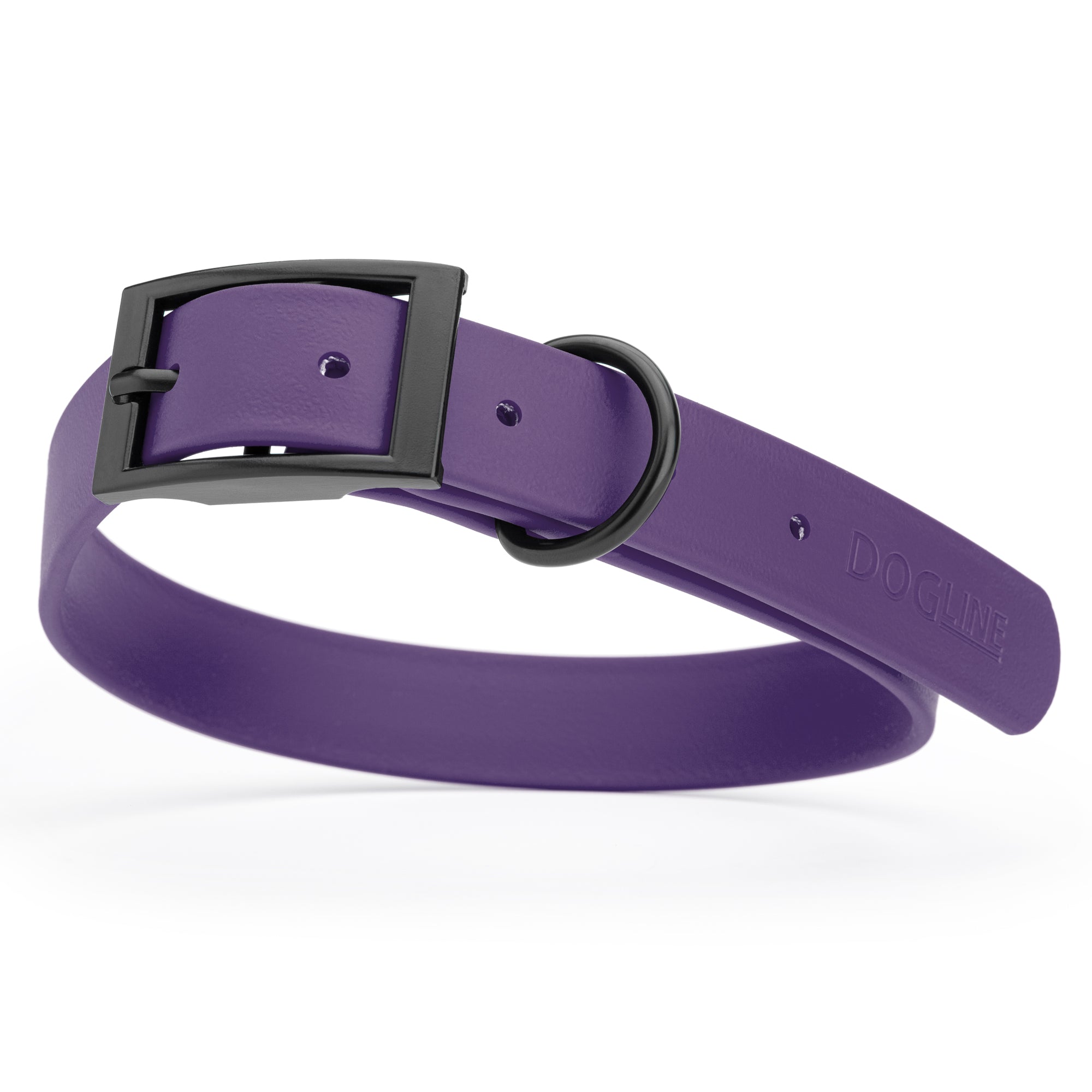 Violet Purple Biothane dog collar with black metal buckle and D-ring, width: 1 inch, x-large
