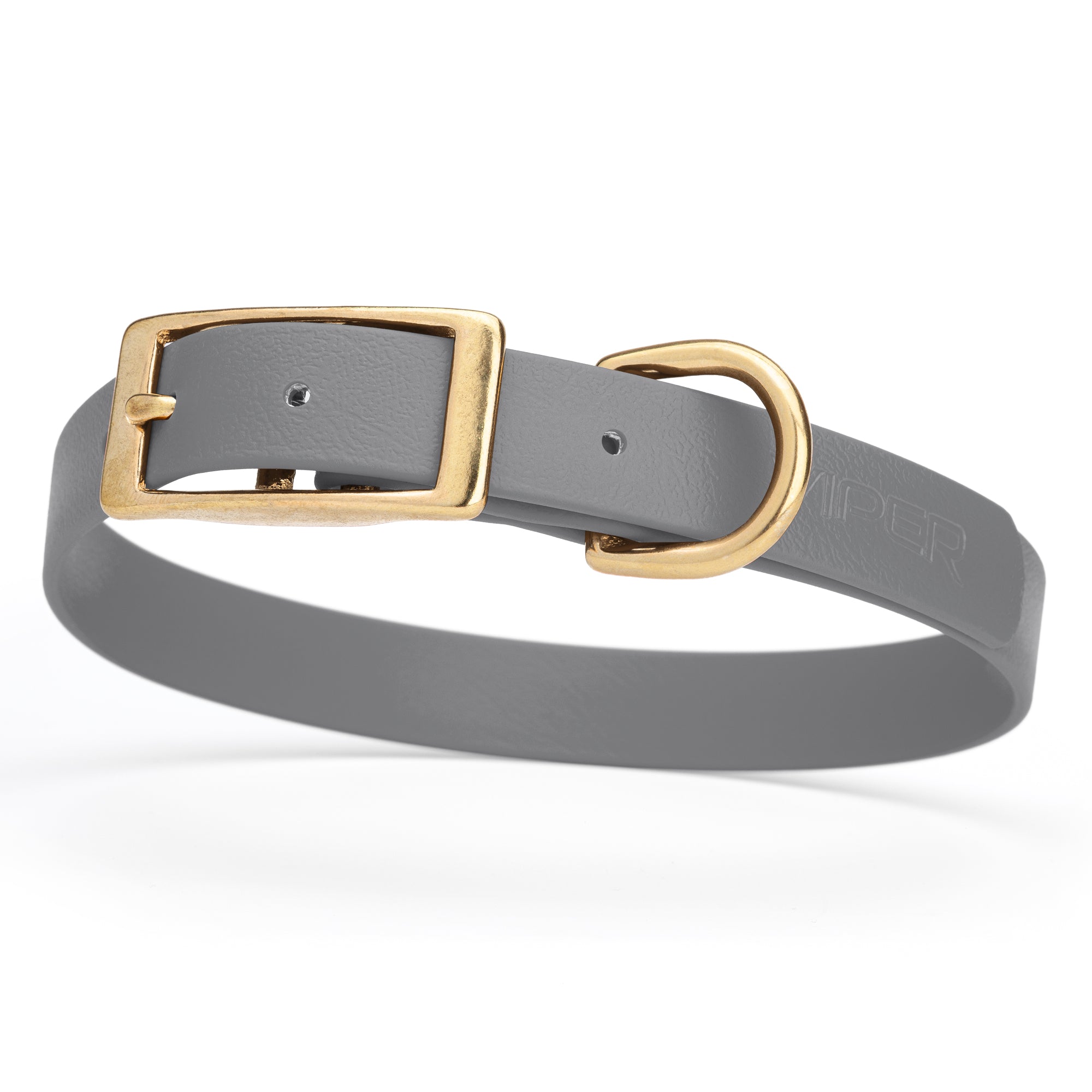 Biothane dog collar with brass buckle and D-ring, waterproof, fits medium dogs, width 3/4 inch, Battleship Gray