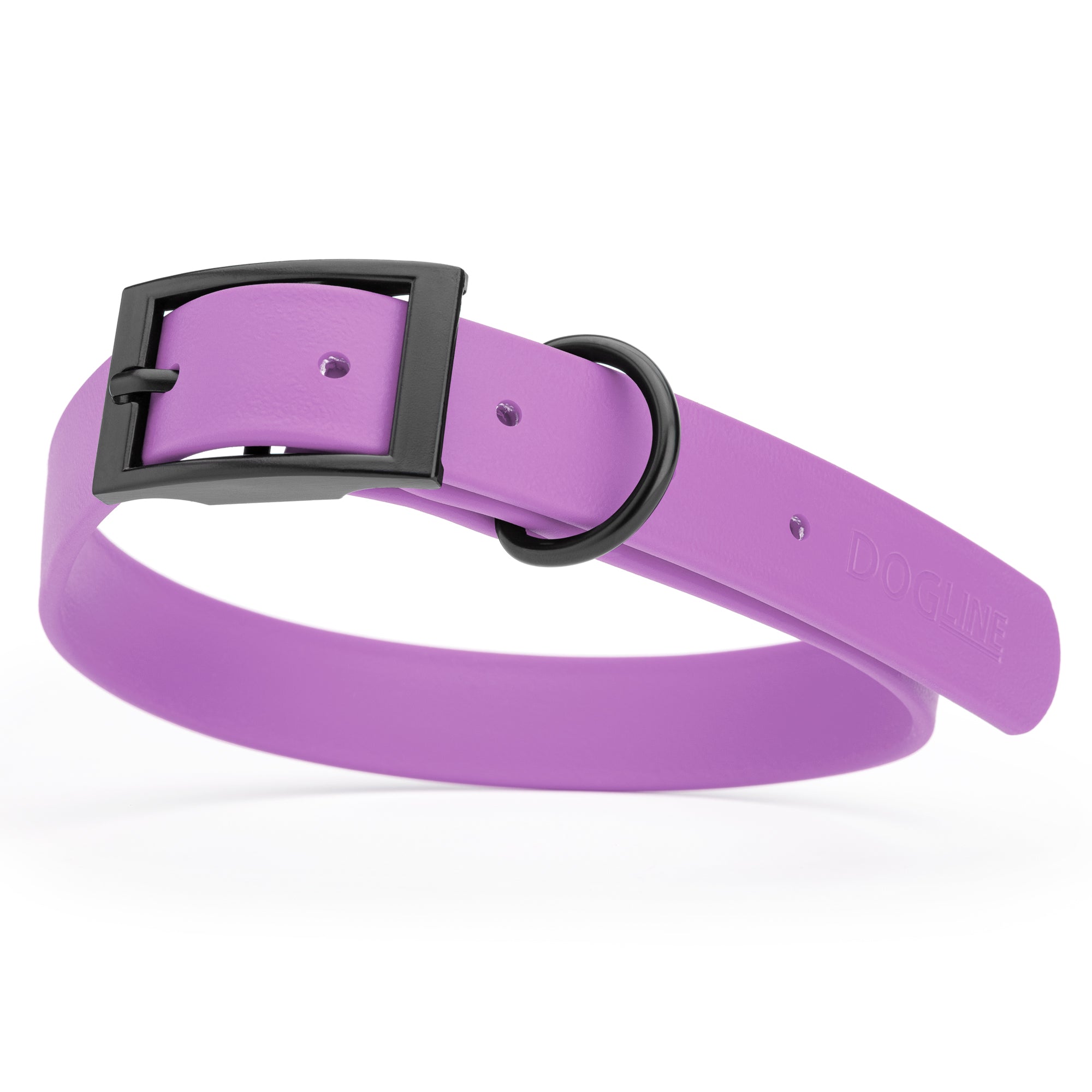 Waterproof Amethyst Purple dog collar with black metal buckle and D-ring, made from Biothane, width: 1 inch, large