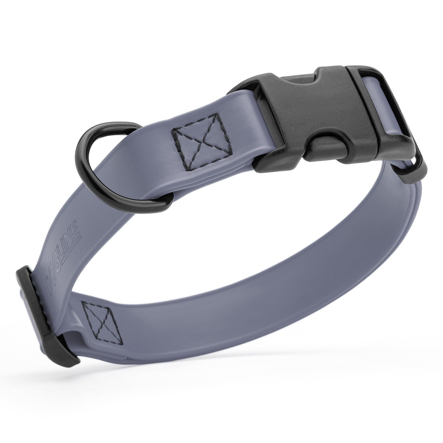Battleship gray waterproof dog collar made from Biothane with black quick release buckle and D-ring, adjustable