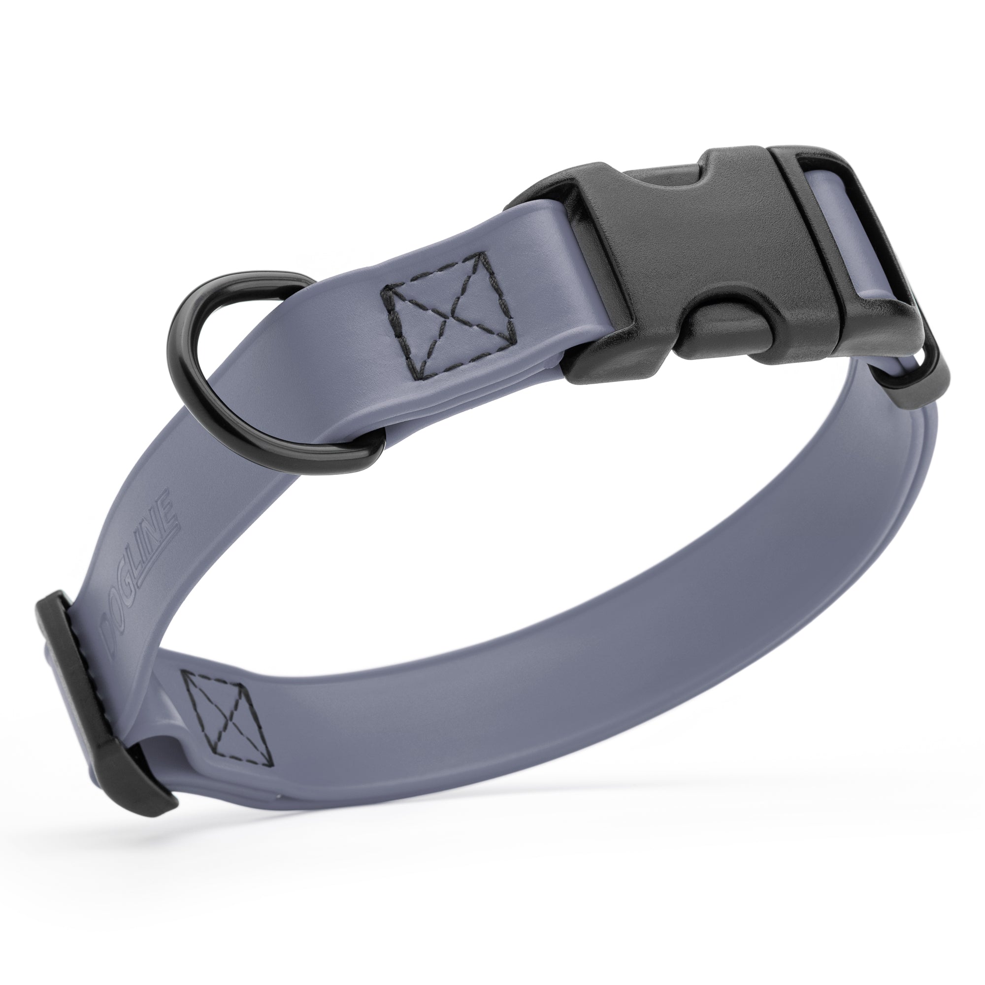 Battleship gray waterproof dog collar made from Biothane with black quick release buckle and D-ring, adjustable