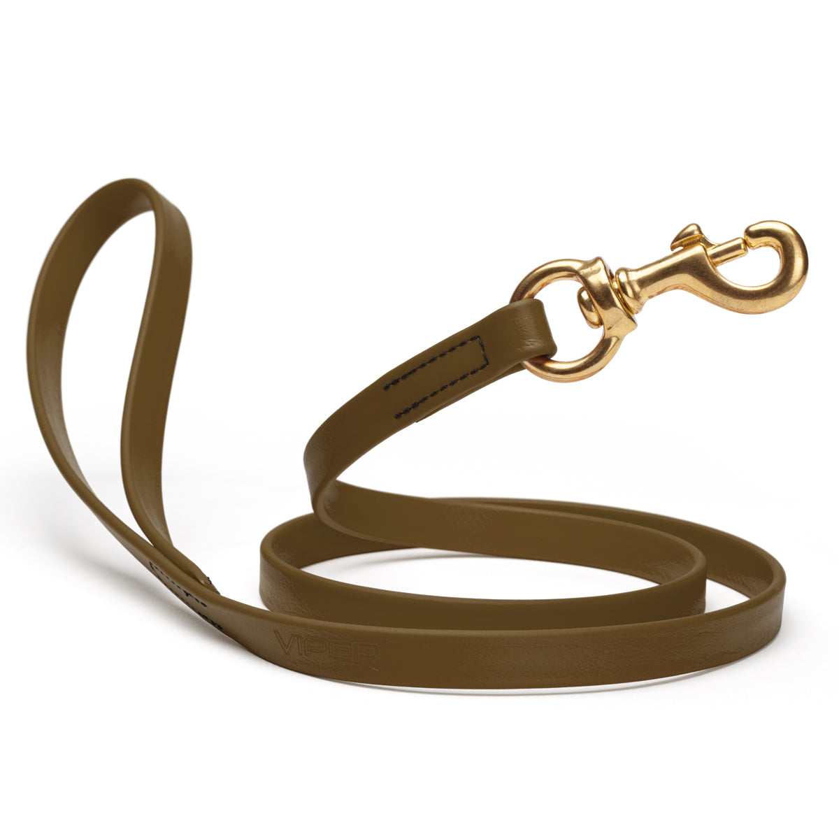Waterproof Coyote Brown dog leash with brass swivel snap hook, 4 feet long, 5/8 or 3/4 inch wide, made from Biothane
