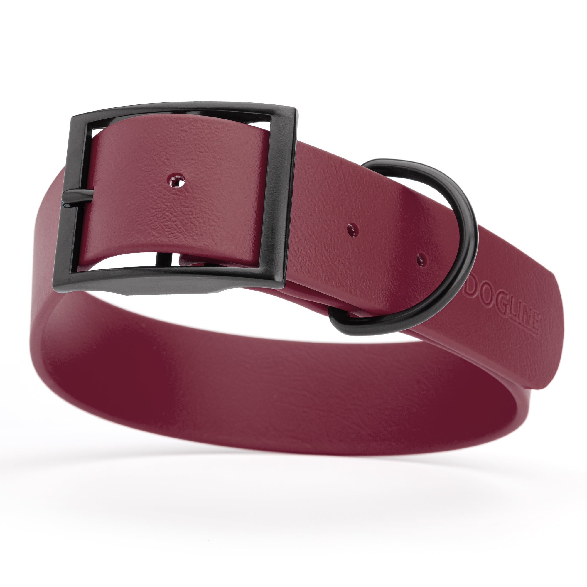 Merlot Burgundy Biothane waterproof collar for large and giant dogs, width 1.5 inches, black metal buckle and D-ring