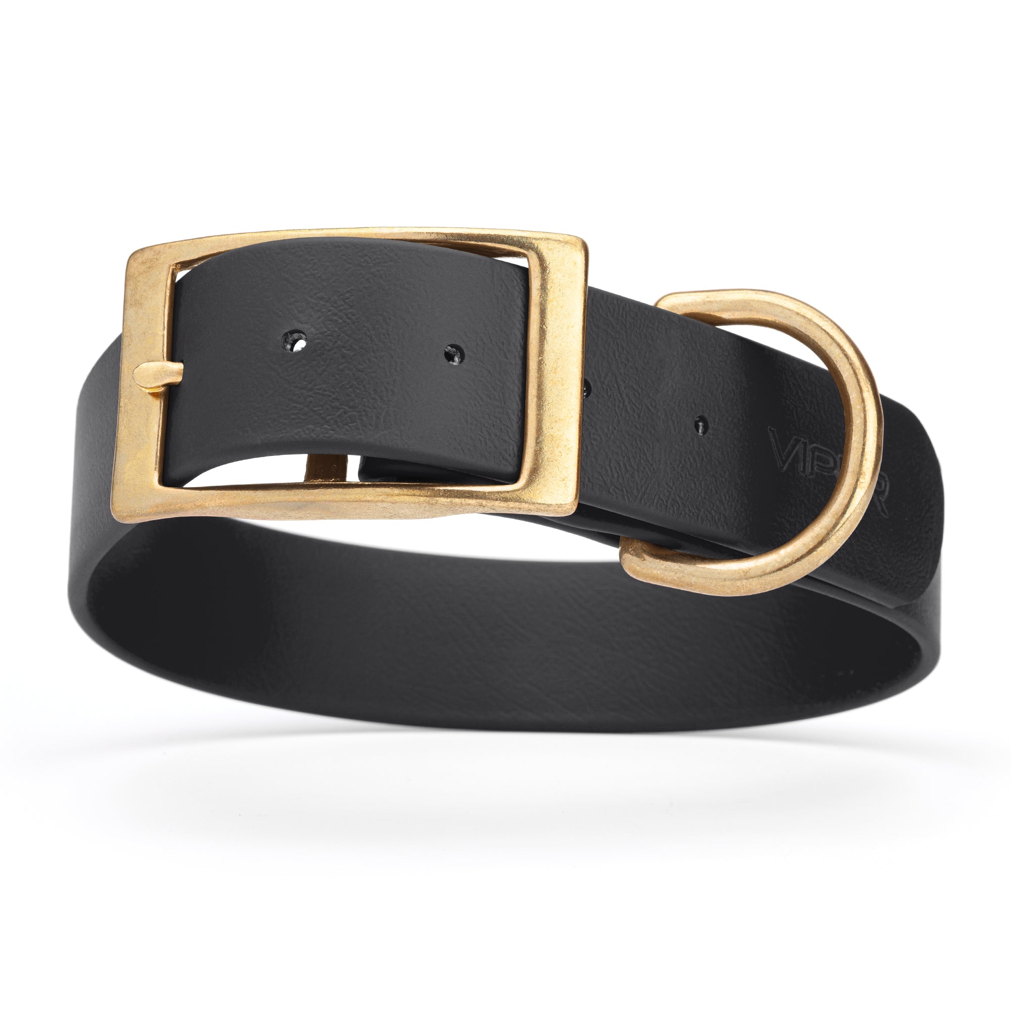Black waterproof collar for large dogs with brass buckle and D-ring, made from Biothane, size XL, 1.5-inch wide