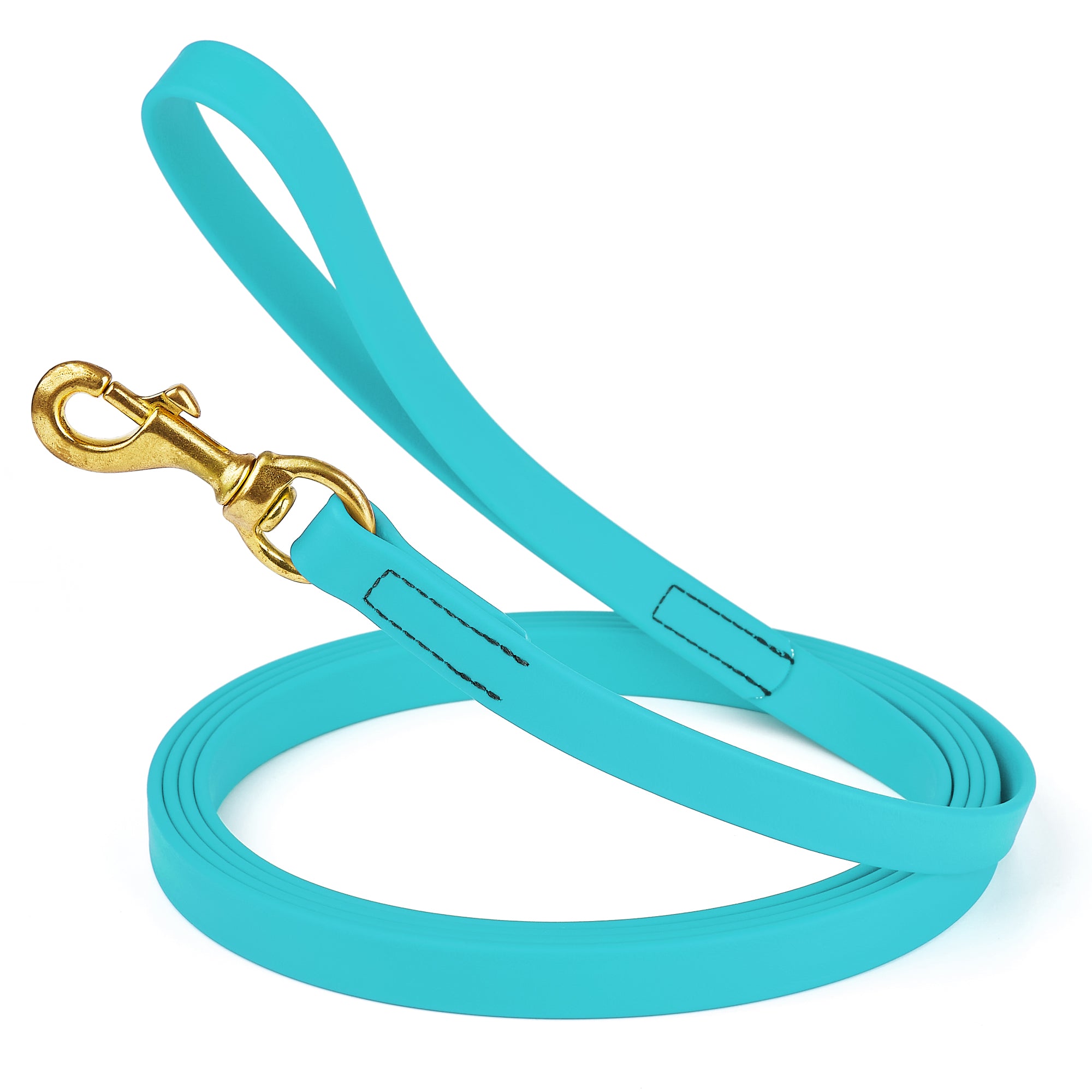 20 ft dog leash with brass snap hook, 3/4in wide, made from waterproof Biothane, Sky Blue