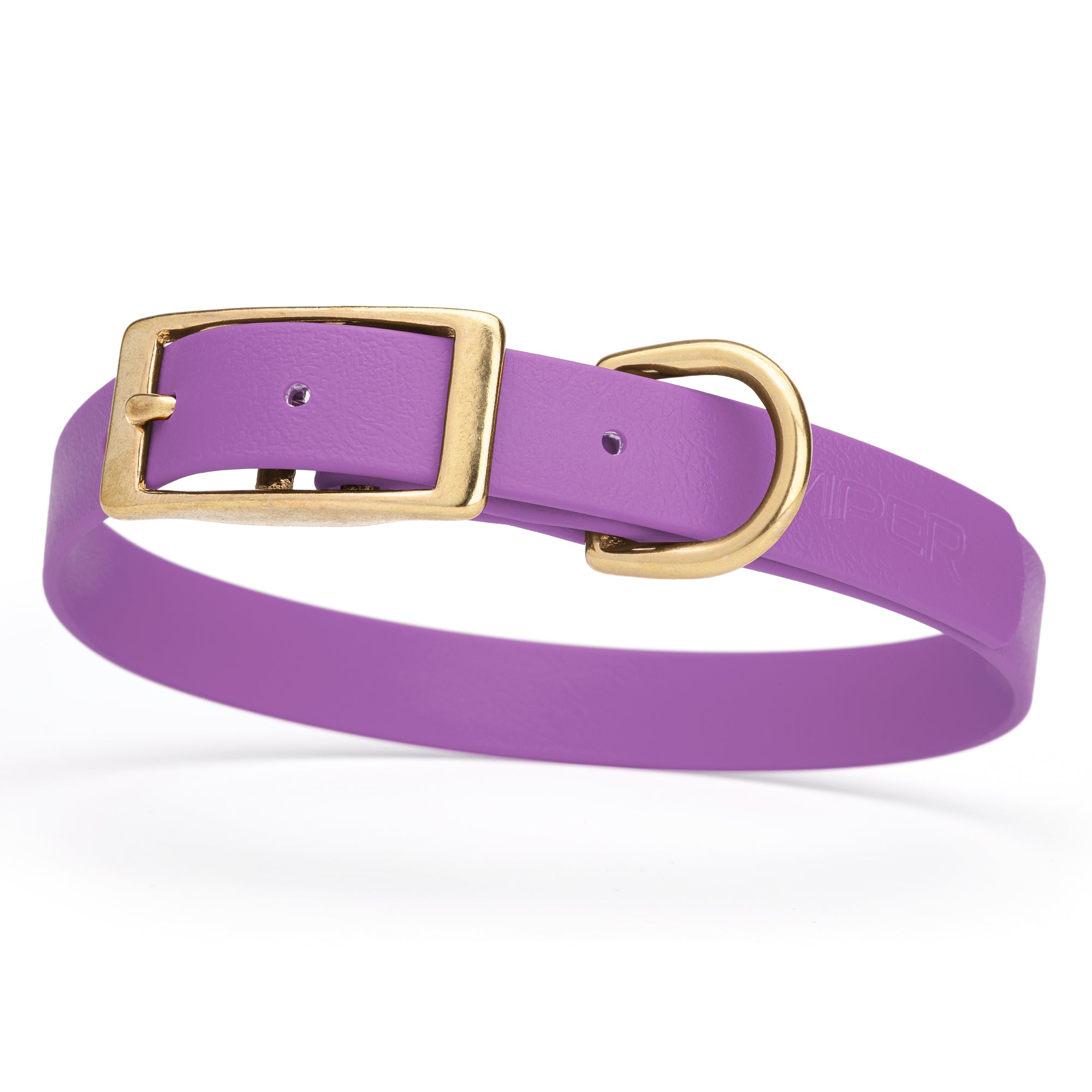 Biothane dog collar with brass buckle and D-ring, waterproof, fits medium dogs, width 3/4 inch, Amethyst Purple