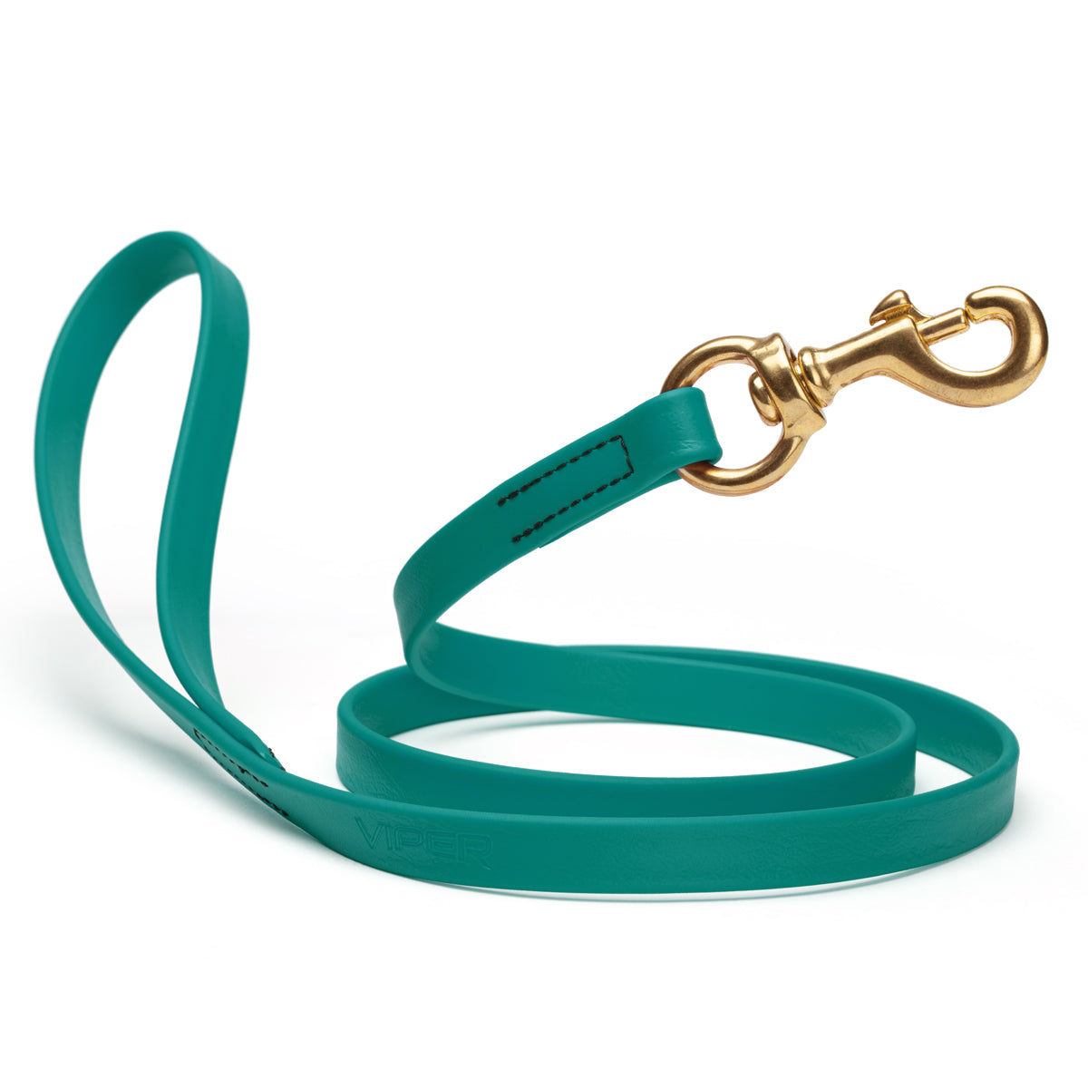 Waterproof Aqua Blue dog leash with brass swivel snap hook, 4 feet long, 5/8 or 3/4 inch wide, made from Biothane