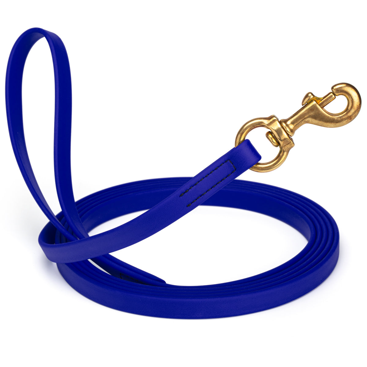 Blueberry waterproof dog leash, 20 ft long, 5/8 in wide, made from Biothane with brass hardware