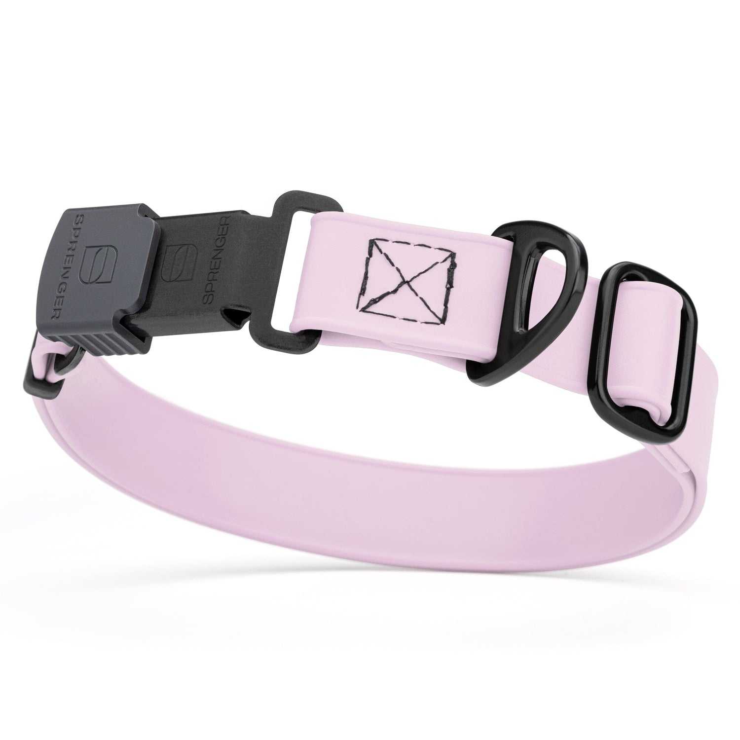 Pastel purple Biothane dog collar with black Herm Sprenger buckle and metal D-ring, waterproof and adjustable