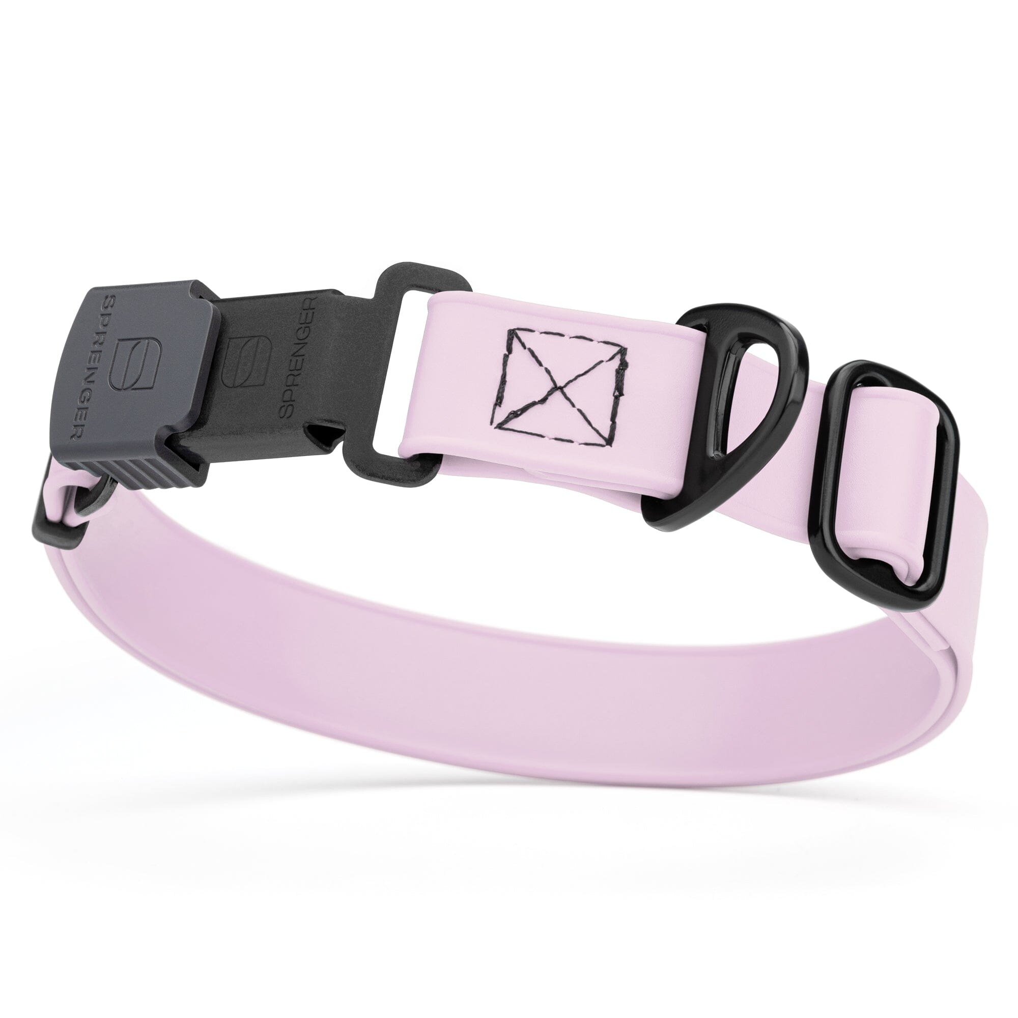 Pastel purple Biothane dog collar with black Herm Sprenger buckle and metal D-ring, waterproof and adjustable