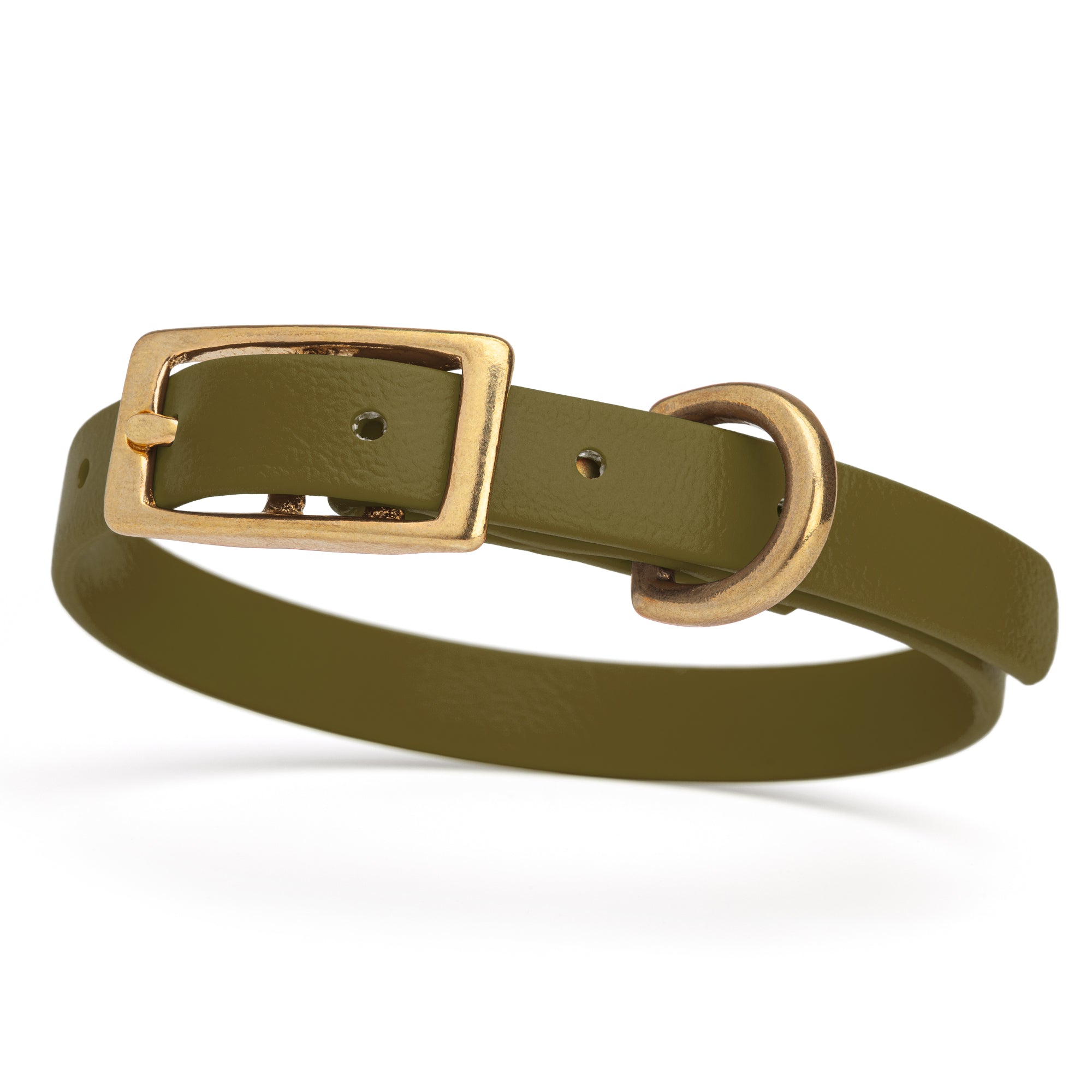 Waterproof collar for small dogs, made from Biothane with brass hardware, width 1/2 inch, Olive Drab Green
