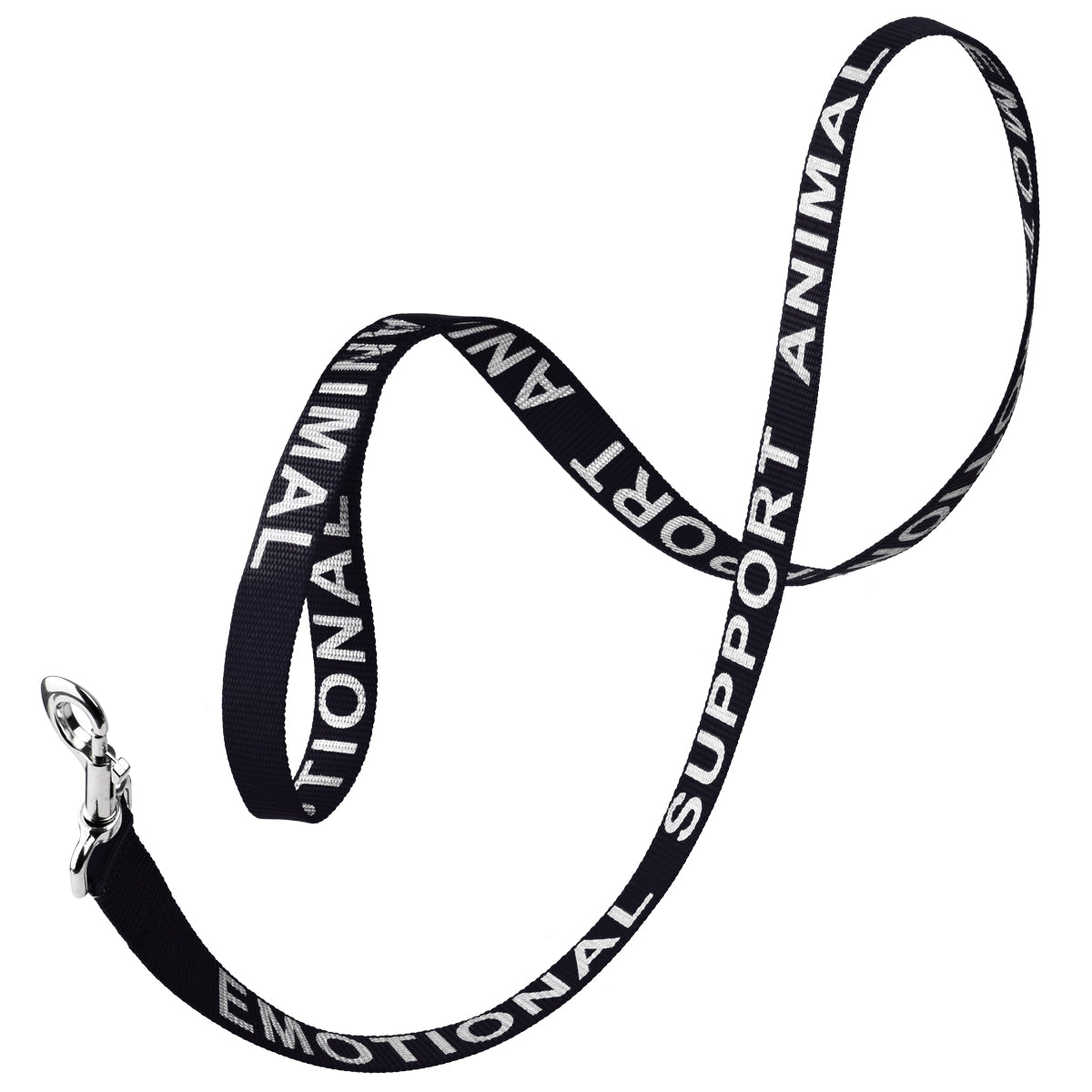 Black nylon dog leash with Emotional Support Animal lettering reflective text